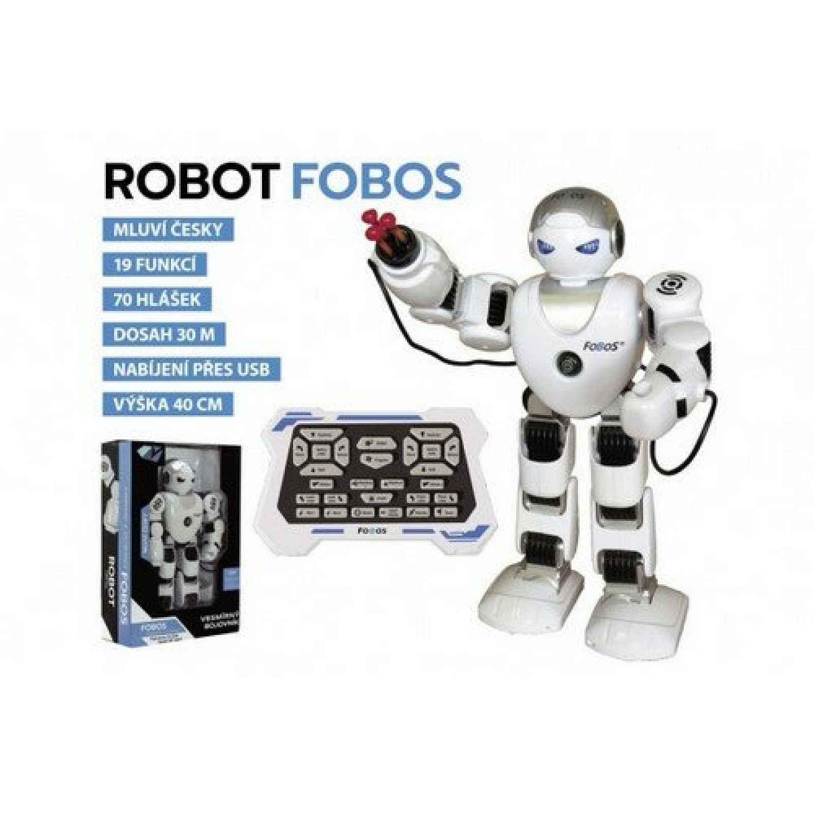 Teddies Robot RC FOBOS plast interaktivní chodící 40cm česky mluvící na baterie s USB v krabici 31x45x13cm