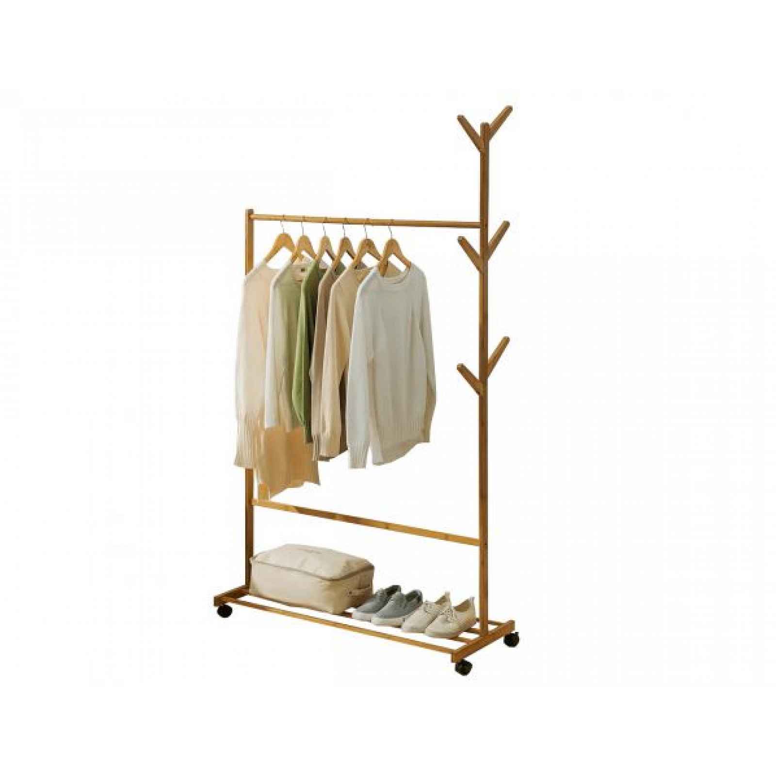 Pojízdný věšák na oblečení, bambus, šířka 100cm, VIKIR