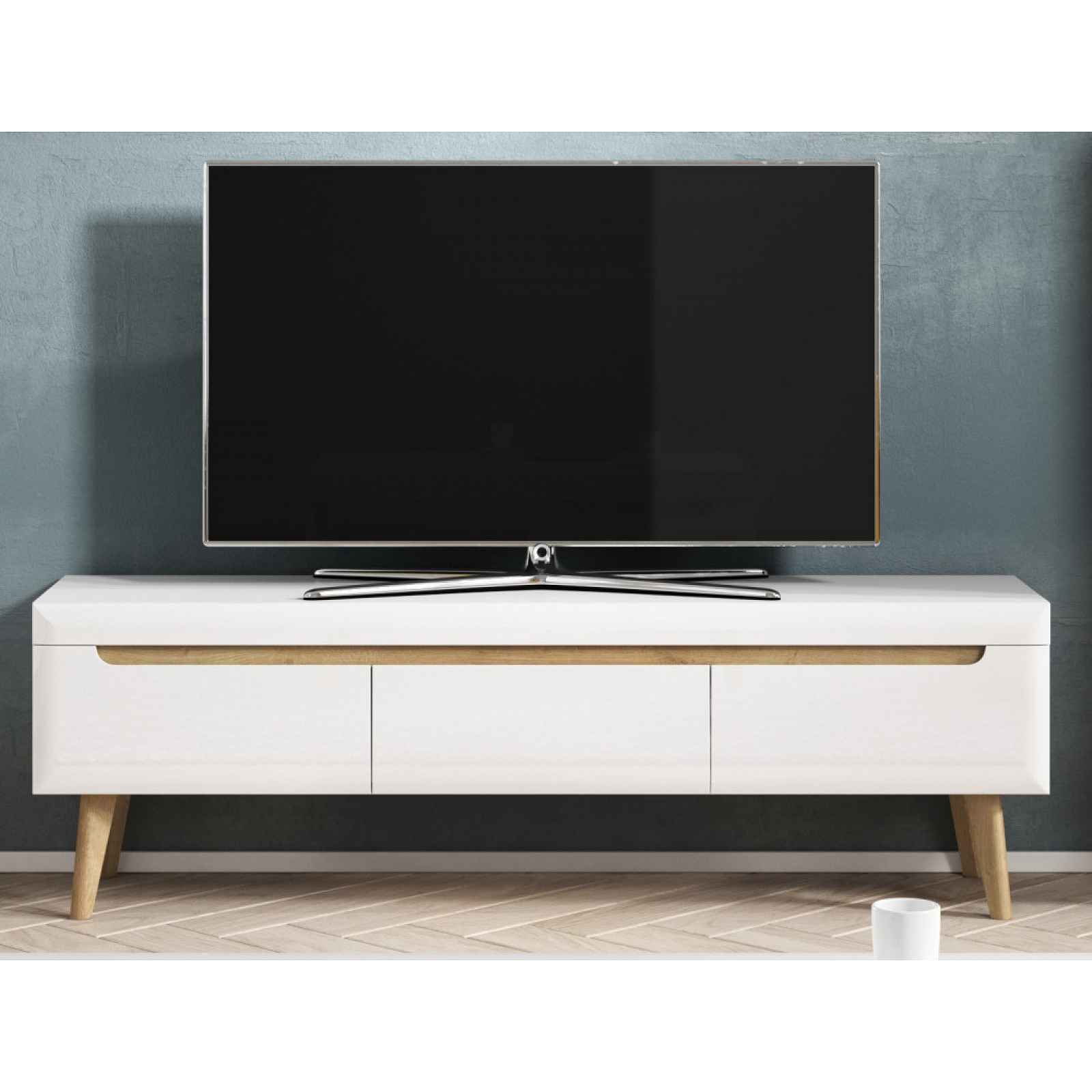 Široká TV skříňka Nordi, 160 cm, dub riviera/bílá lesk