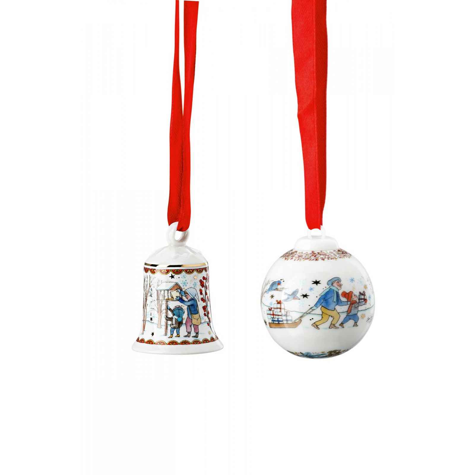 Rosenthal Vánoční set porcelánový mini zvonek a mini koule, Vánoční dárky, limitka