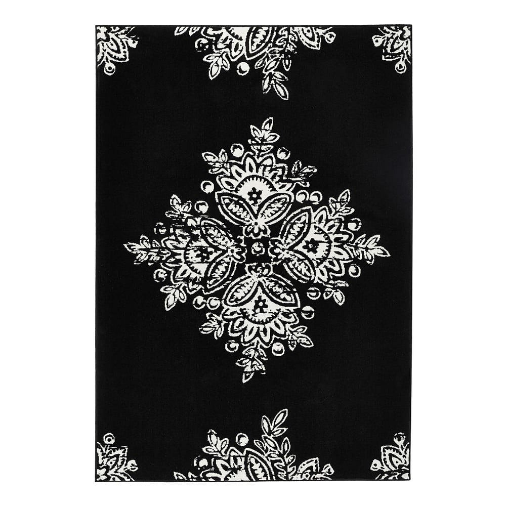 Černobílý koberec Hanse Home Gloria Blossom, 160 x 230 cm