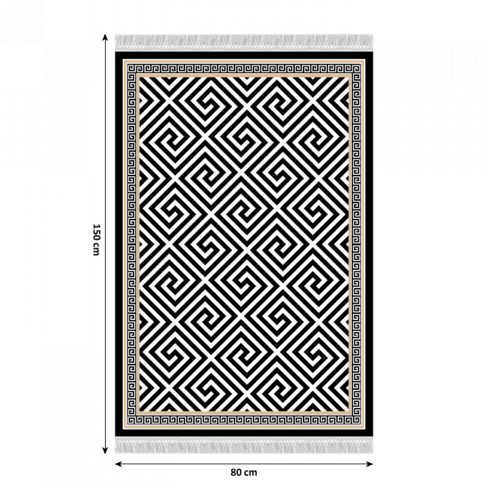 Koberec s třásněmi MOTIVE černobílá / vzor Tempo Kondela 80x150 cm