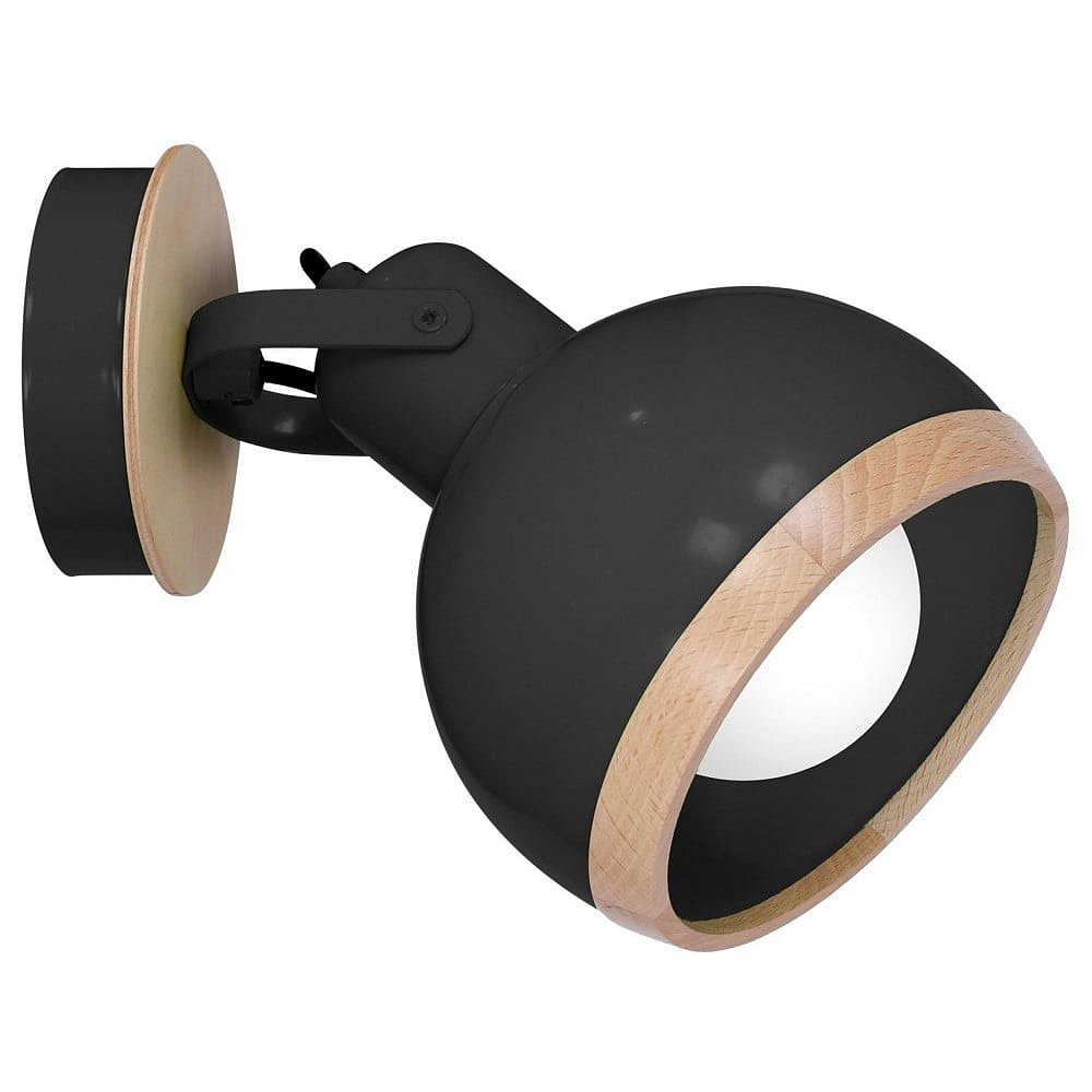 Černé nástěnné svítidlo s dřevěnými detaily Oval