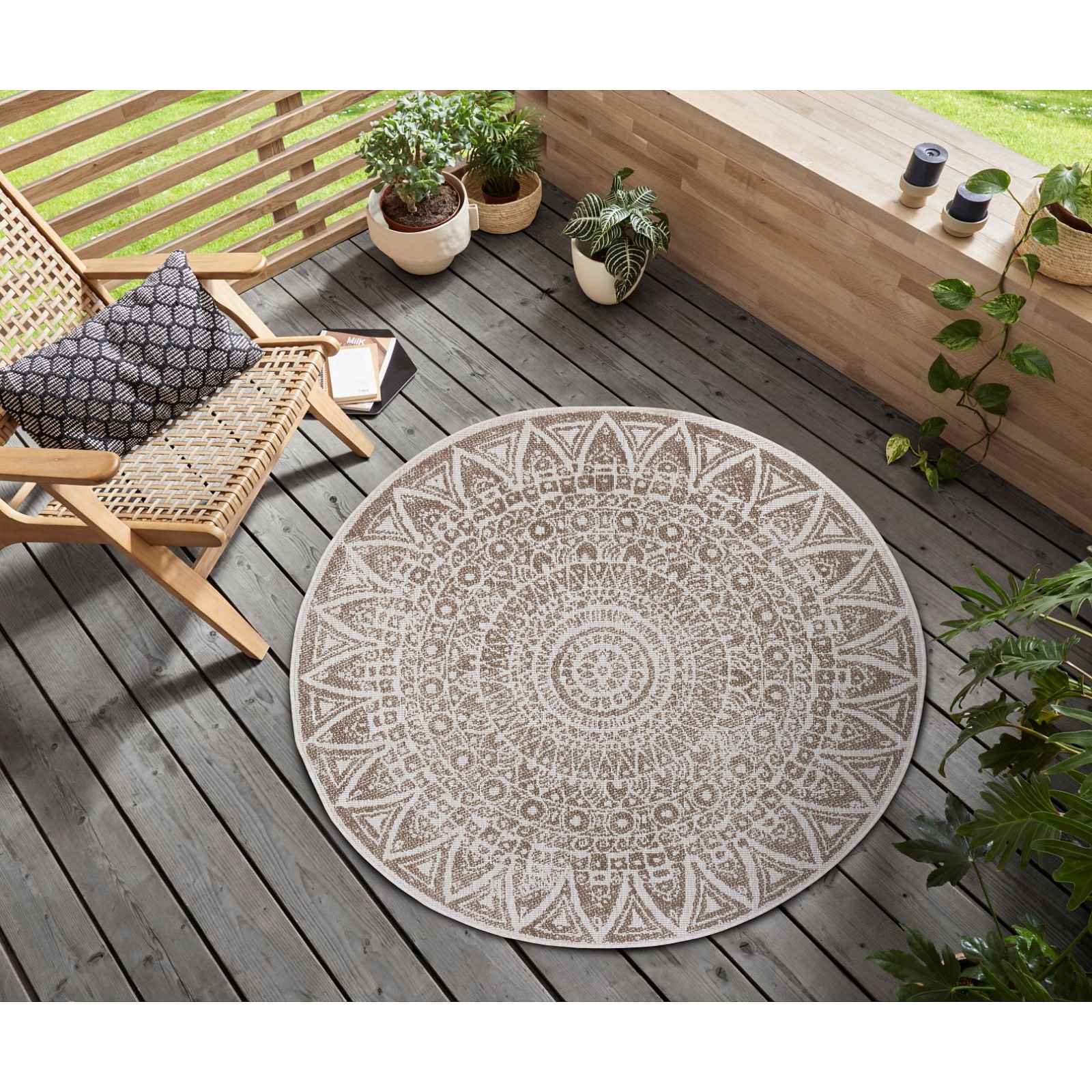 Kusový koberec Mujkoberec Original Nora 105453 Linen kruh – na ven i na doma, 100x100 (průměr) kruh, hnědá, chodba / předsíň, MK Original: Produkty s rodokmenem