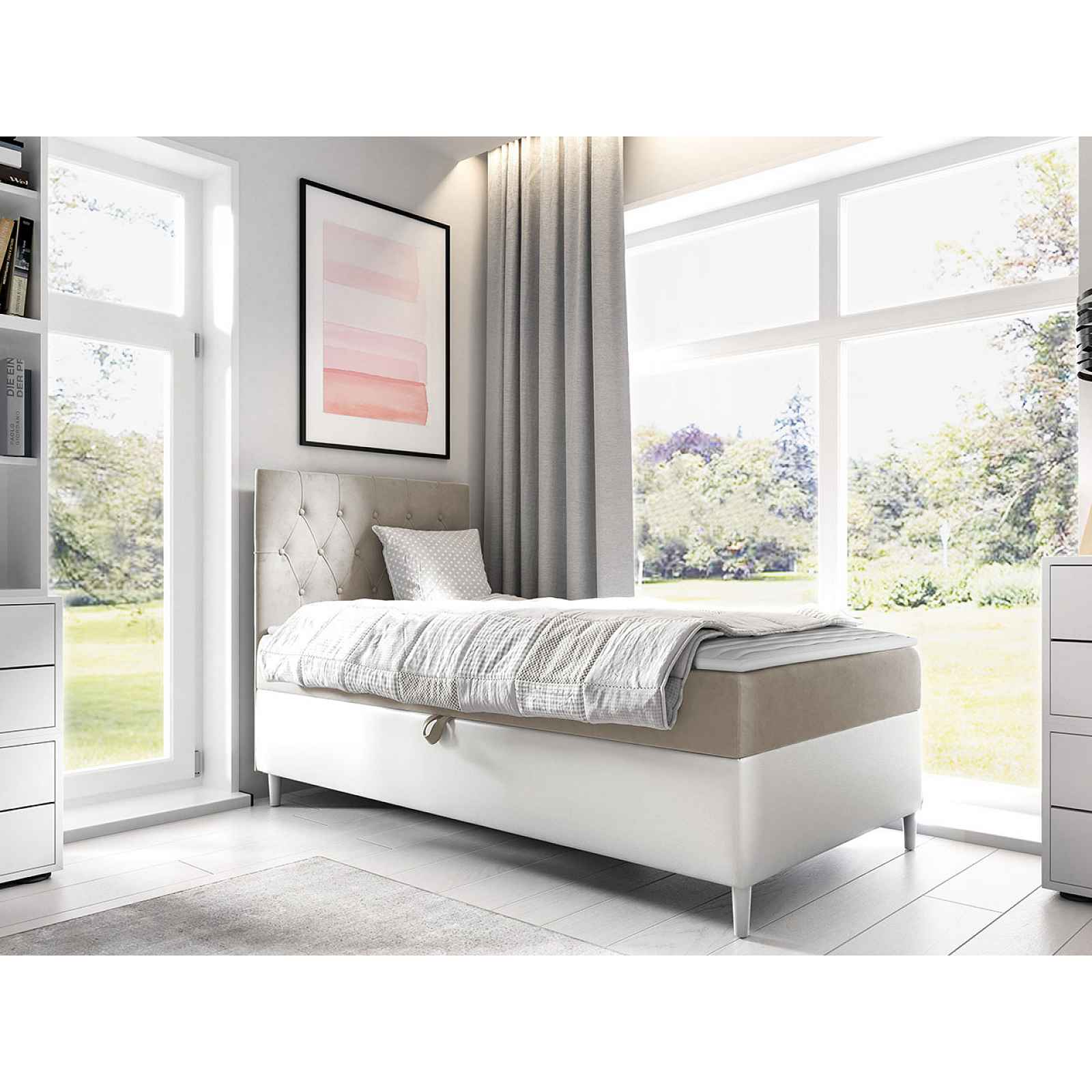 Kontinentální postel Mimir 90x200cm, bílá/béžová HELCEL