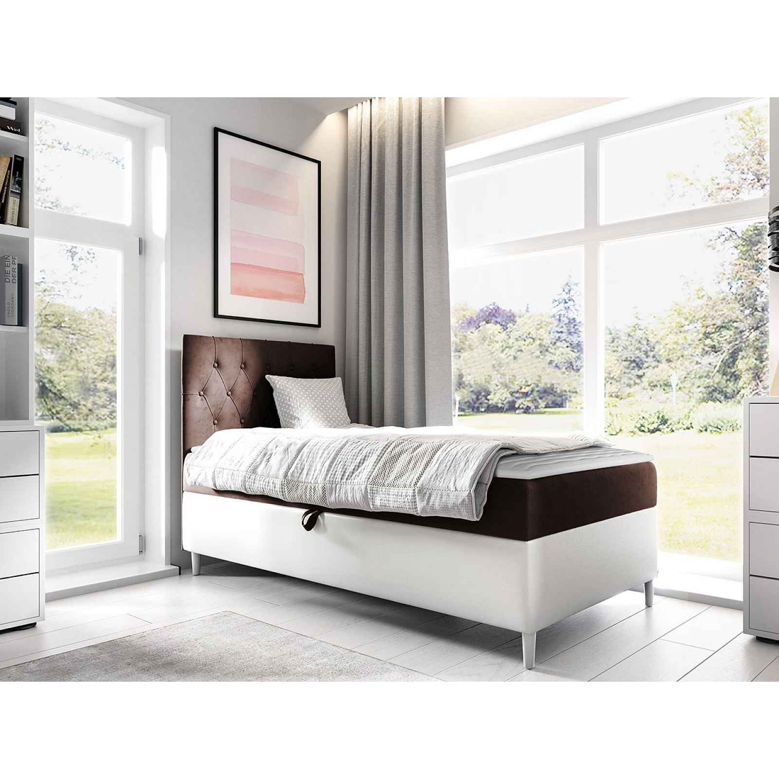 Kontinentální postel Mimir 90x200cm, bílá/hnědá HELCEL
