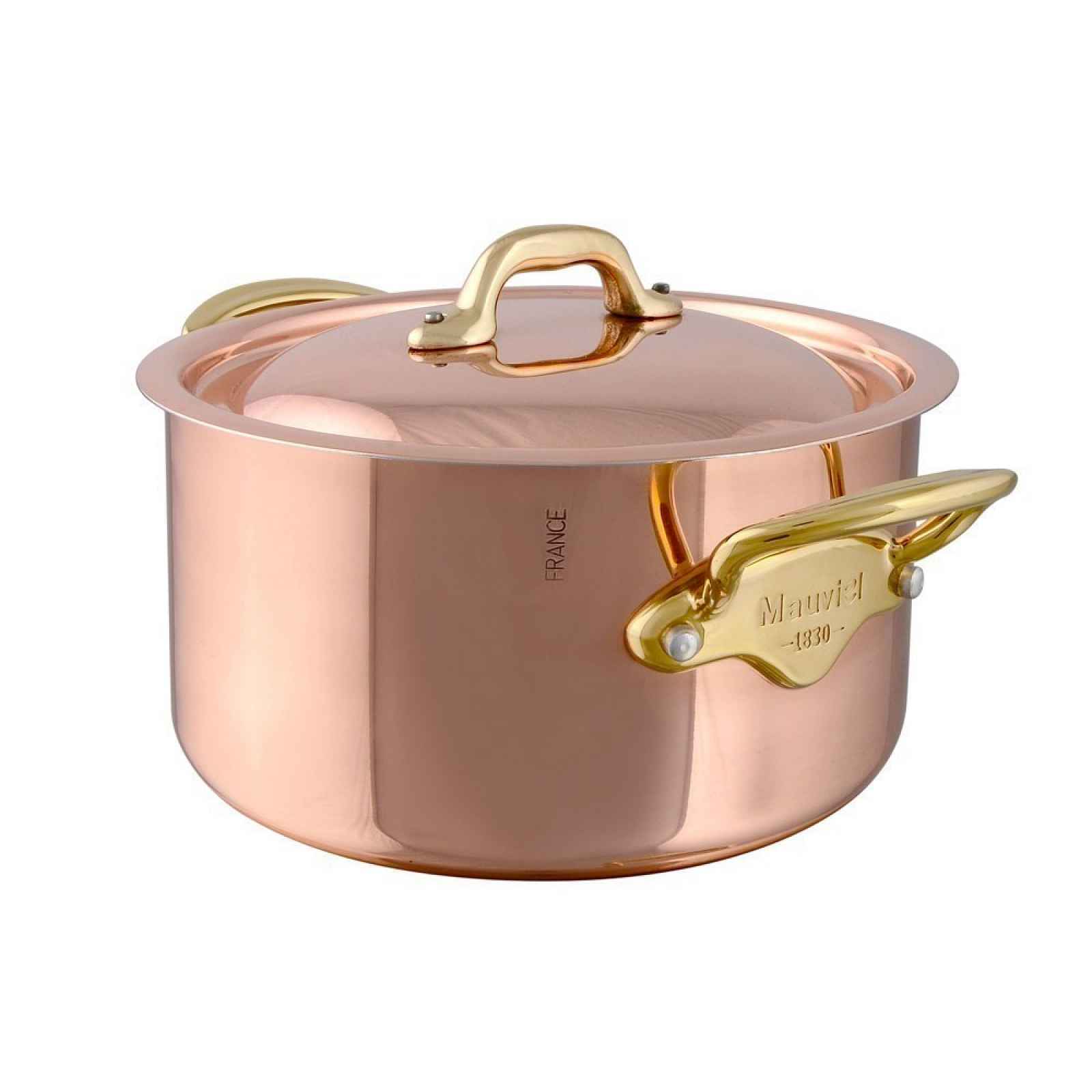 Měděný hrnec s poklicí, bronzová ucha, MAUVIEL M'héritage 150b, 12 cm / 0,7 l