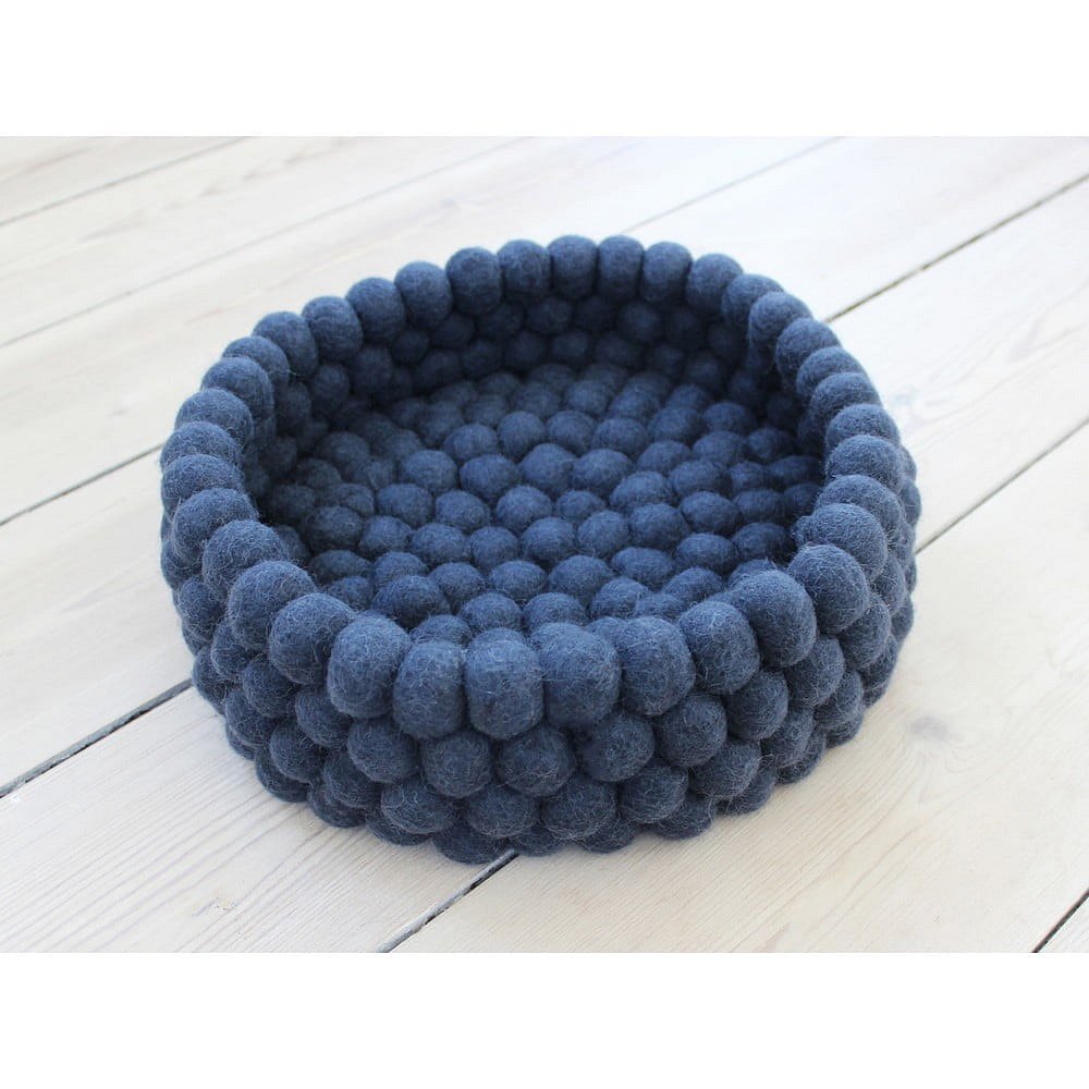 Tmavě modrý kuličkový vlněný úložný košík Wooldot Ball Basket, ⌀ 28 cm