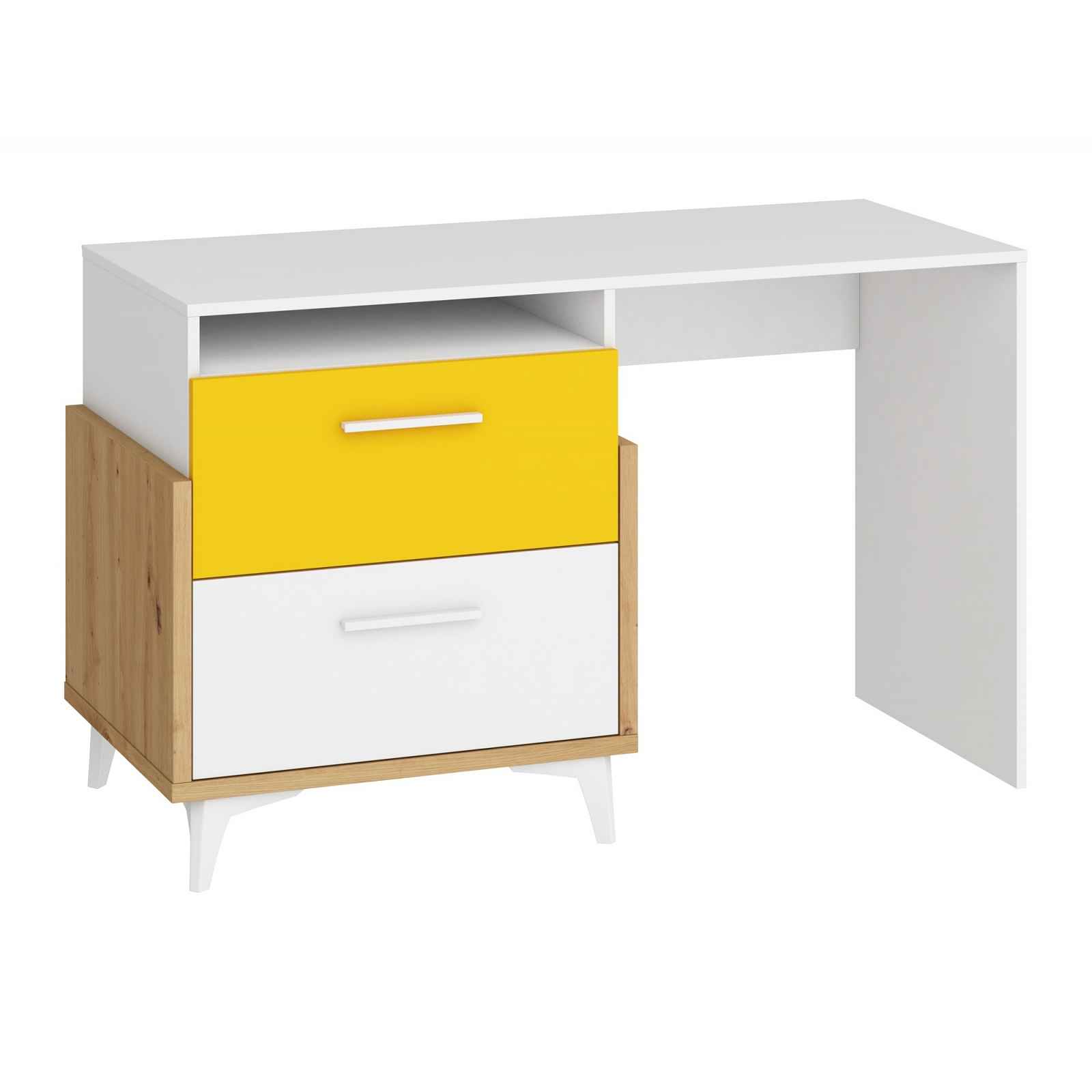 Hey - psací stůl 125, dub artisan/bílá/žlutá