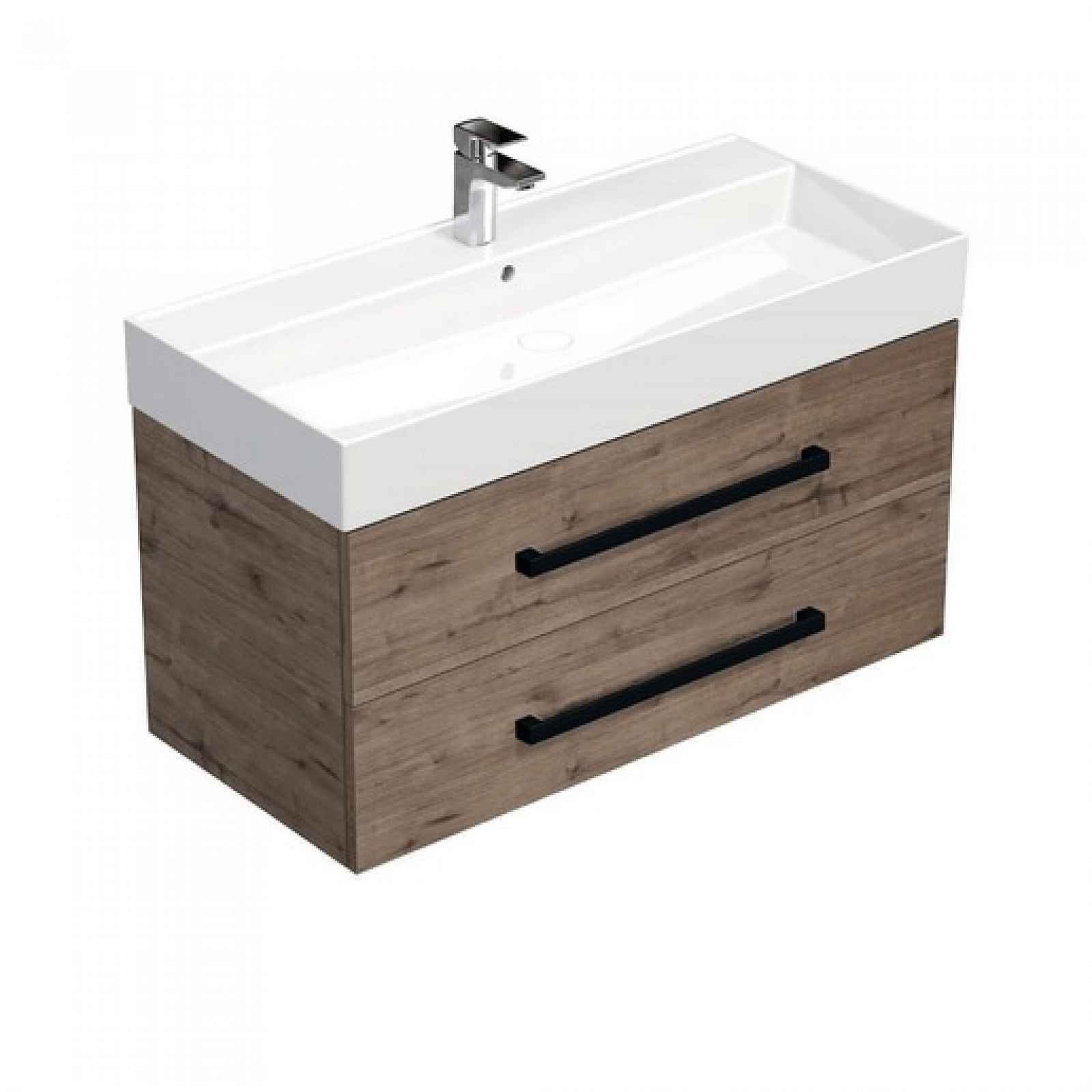 Koupelnová skříňka s černou úchytkou a umyvadlem SAT Cube Way 100x47,5x46 cm dub Wellington mat CUBE46C1002DWSAT
