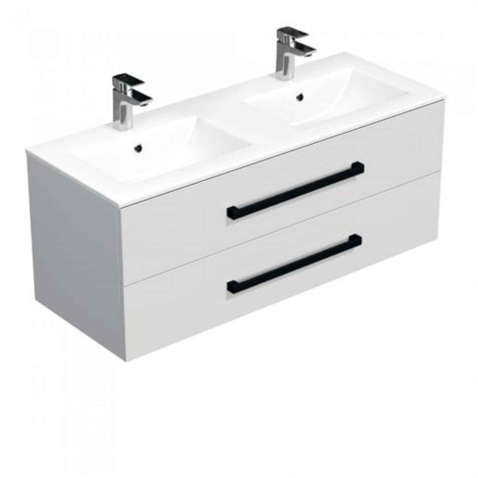 Koupelnová skříňka s černou úchytkou a umyvadlem SAT Cube Way 120x47,5x46 cm bílá lesk CUBE46C1202BIMOD