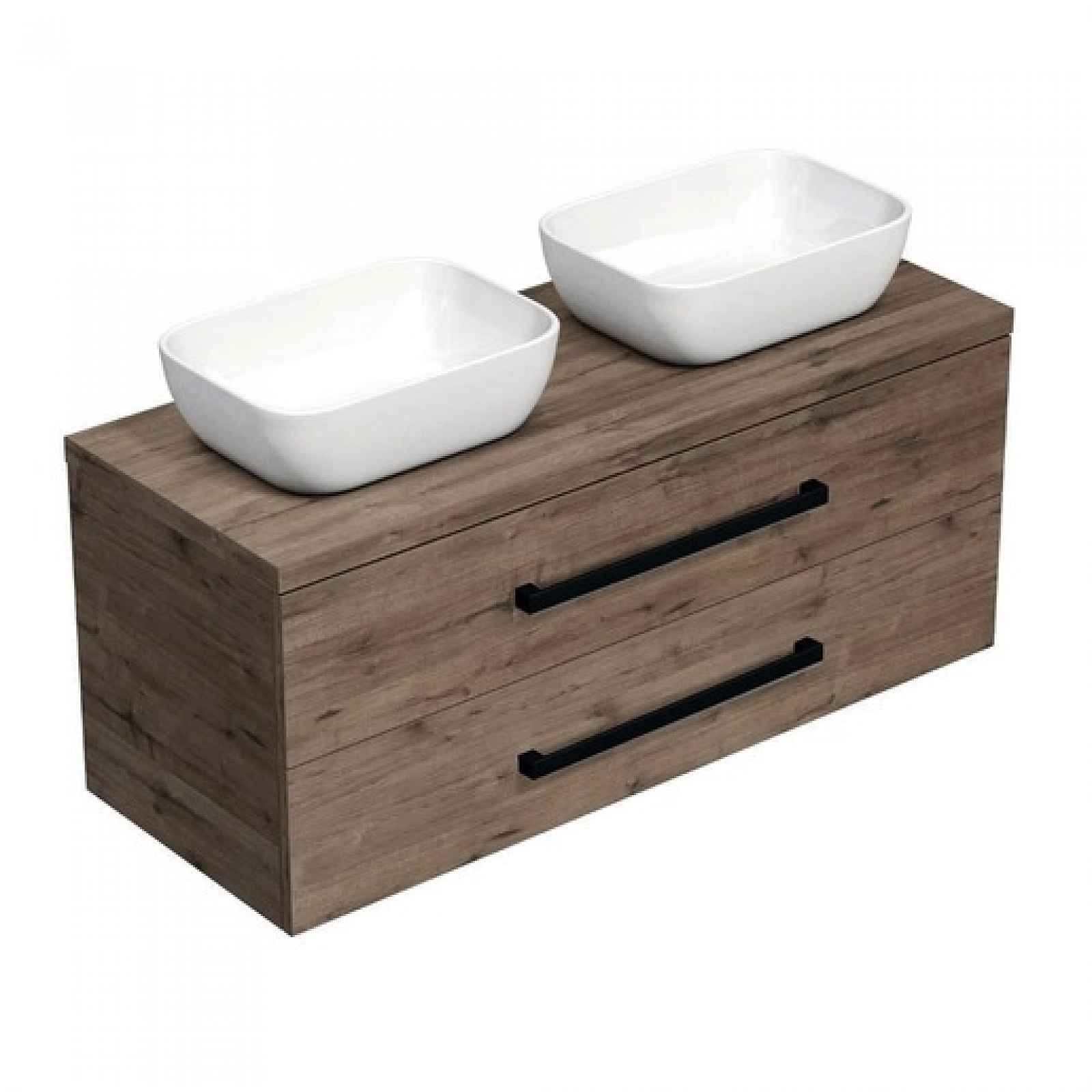 Koupelnová skříňka s černou úchytkou a umyvadlem SAT Cube Way 120x71x46 cm dub Wellington mat CUBE46C1203DW45