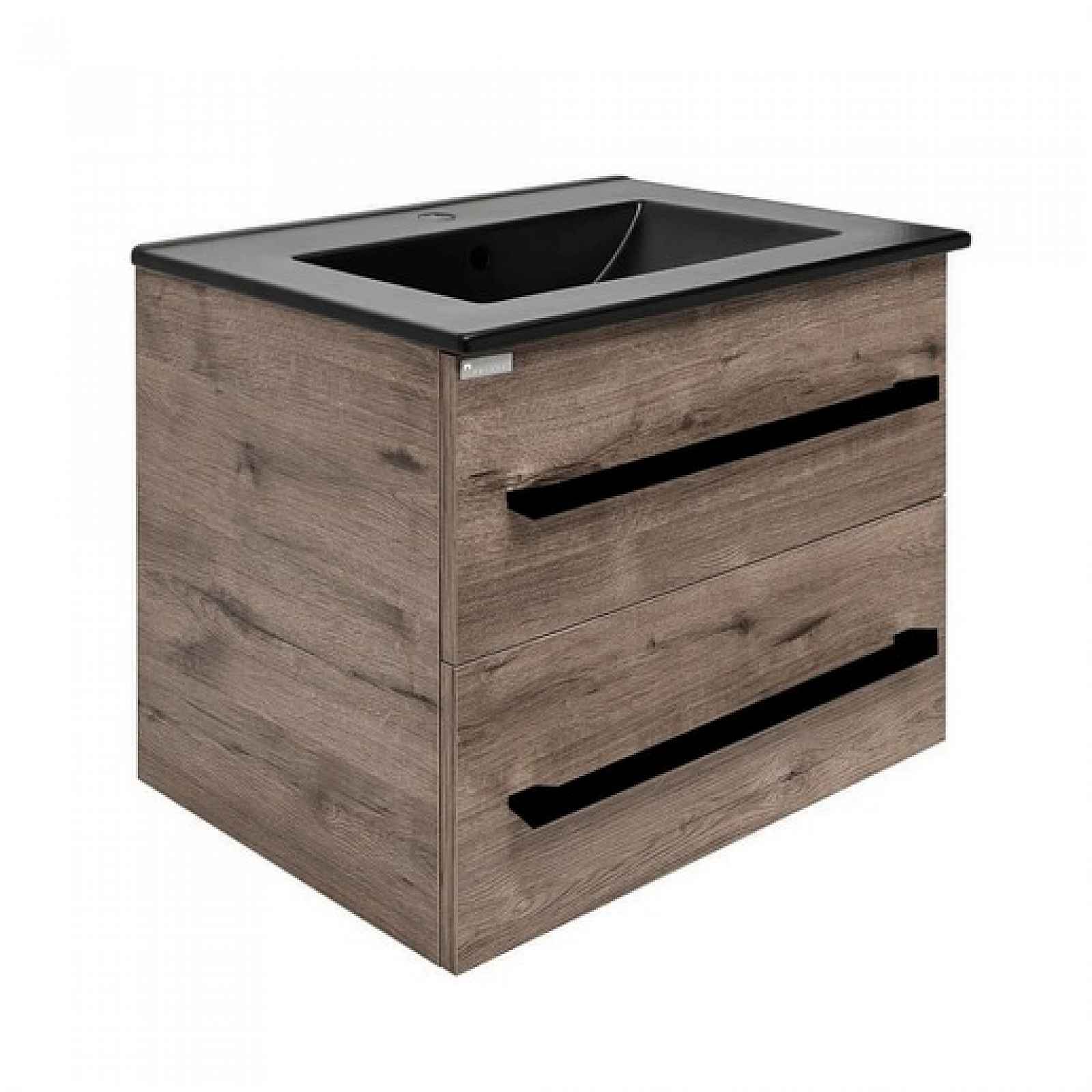 Koupelnová skříňka s černou úchytkou a umyvadlem SAT Cube Way 60x47,5x46 cm dub Wellington mat CUBE46C602DWMODC