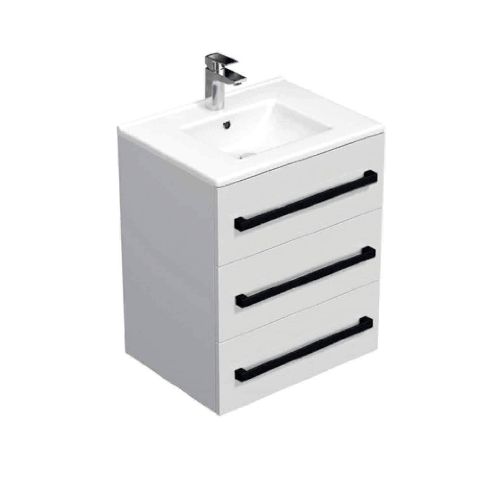 Koupelnová skříňka s černou úchytkou a umyvadlem SAT Cube Way 60x71x46 cm bílá lesk CUBE46C603BIMOD