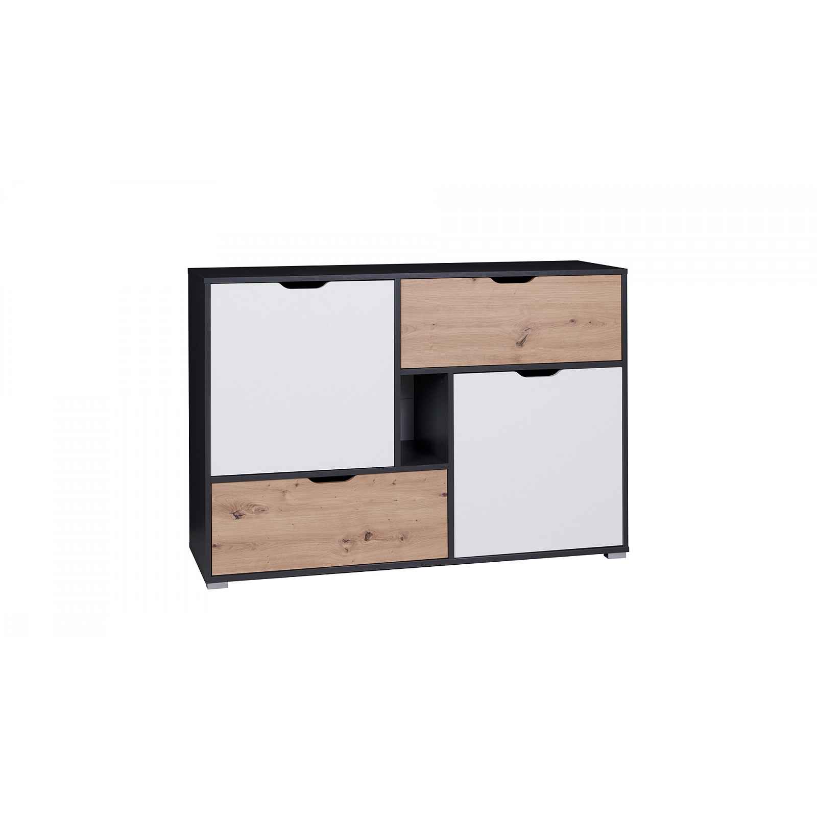 Komoda Arabela 2D2S, grafit/bílá/dub artisan