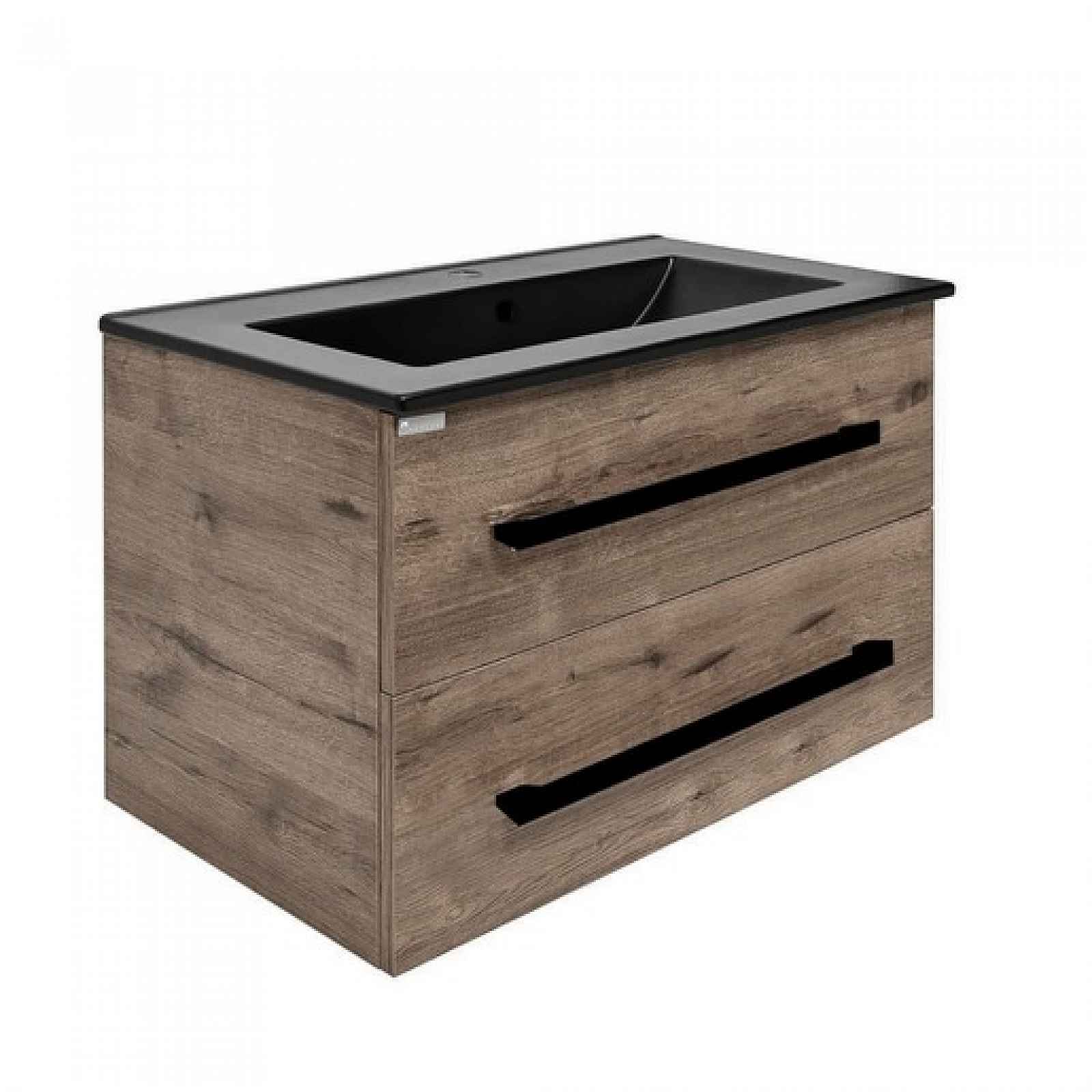 Koupelnová skříňka s černou úchytkou a umyvadlem SAT Cube Way 80x47,5x46 cm dub Wellington mat CUBE46C802DWMODC