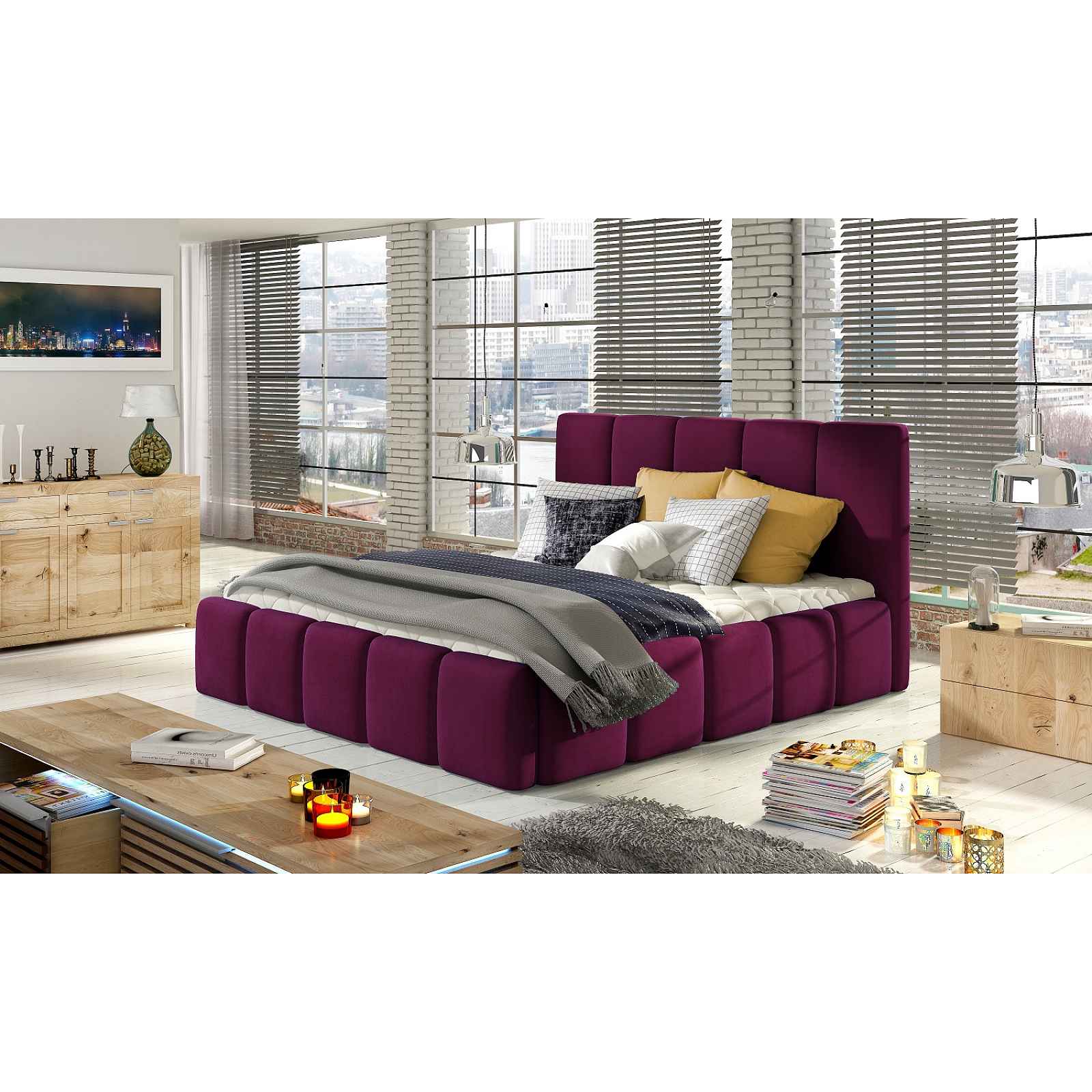 Moderní postel Begie 160x200, fialová Mat Velvet HELCEL