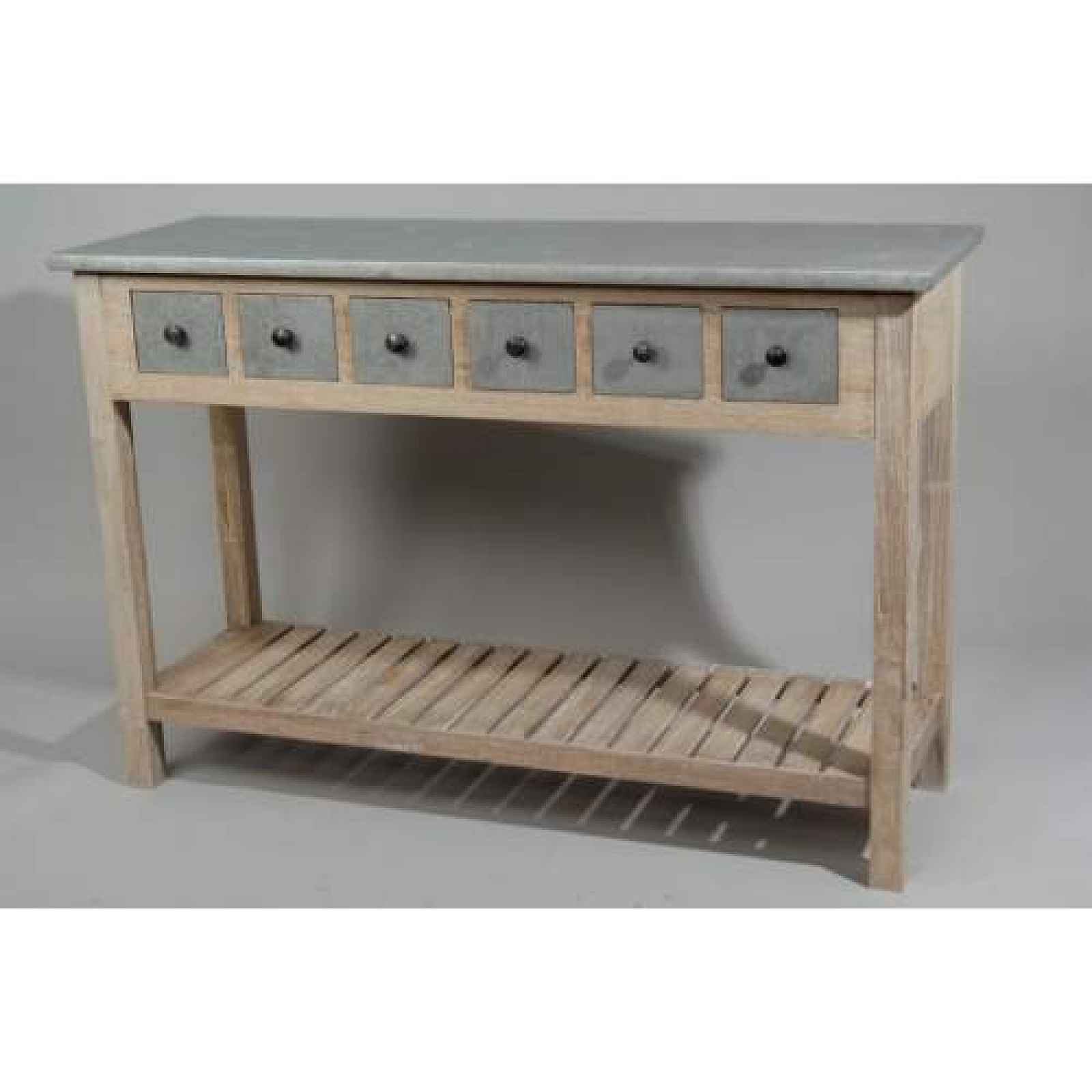 Stůl 6 zásuvek 120x40x80cmpozink/dřevo natur 120cm