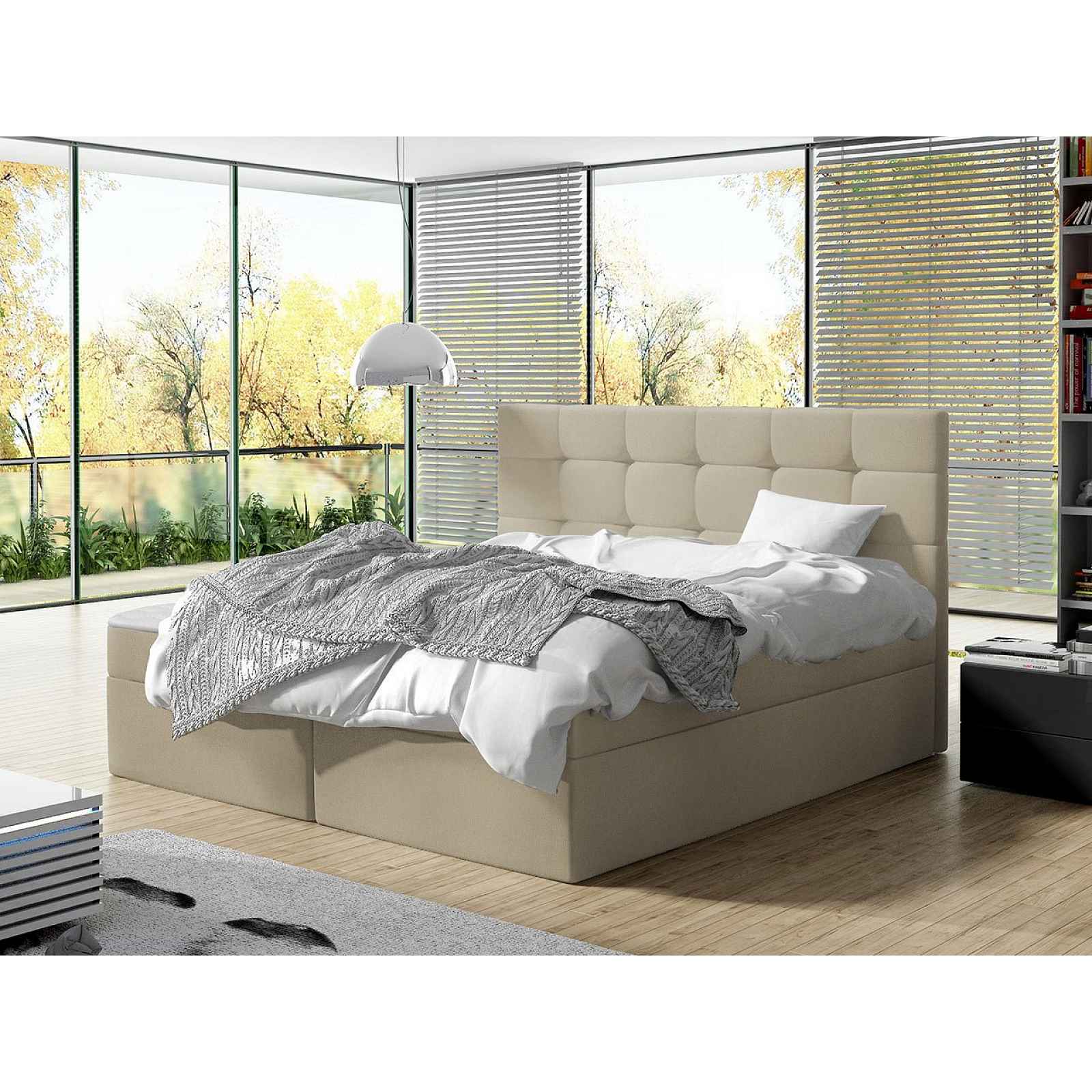 Moderní box spring postel Lipari 180x200, krémová Manila HELCEL