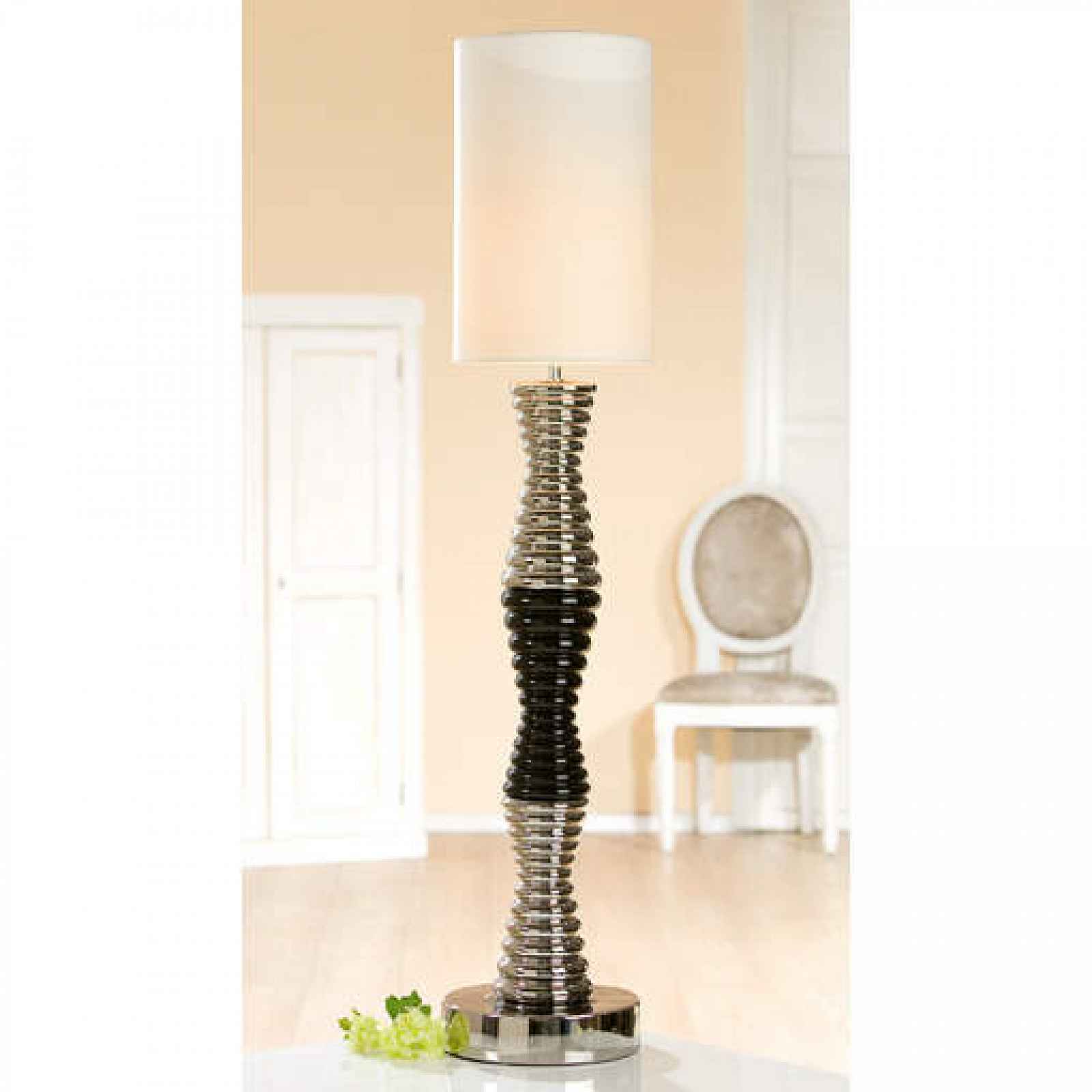 Lampa stojací BOBINA keramika stříbrná-bílá 130cm