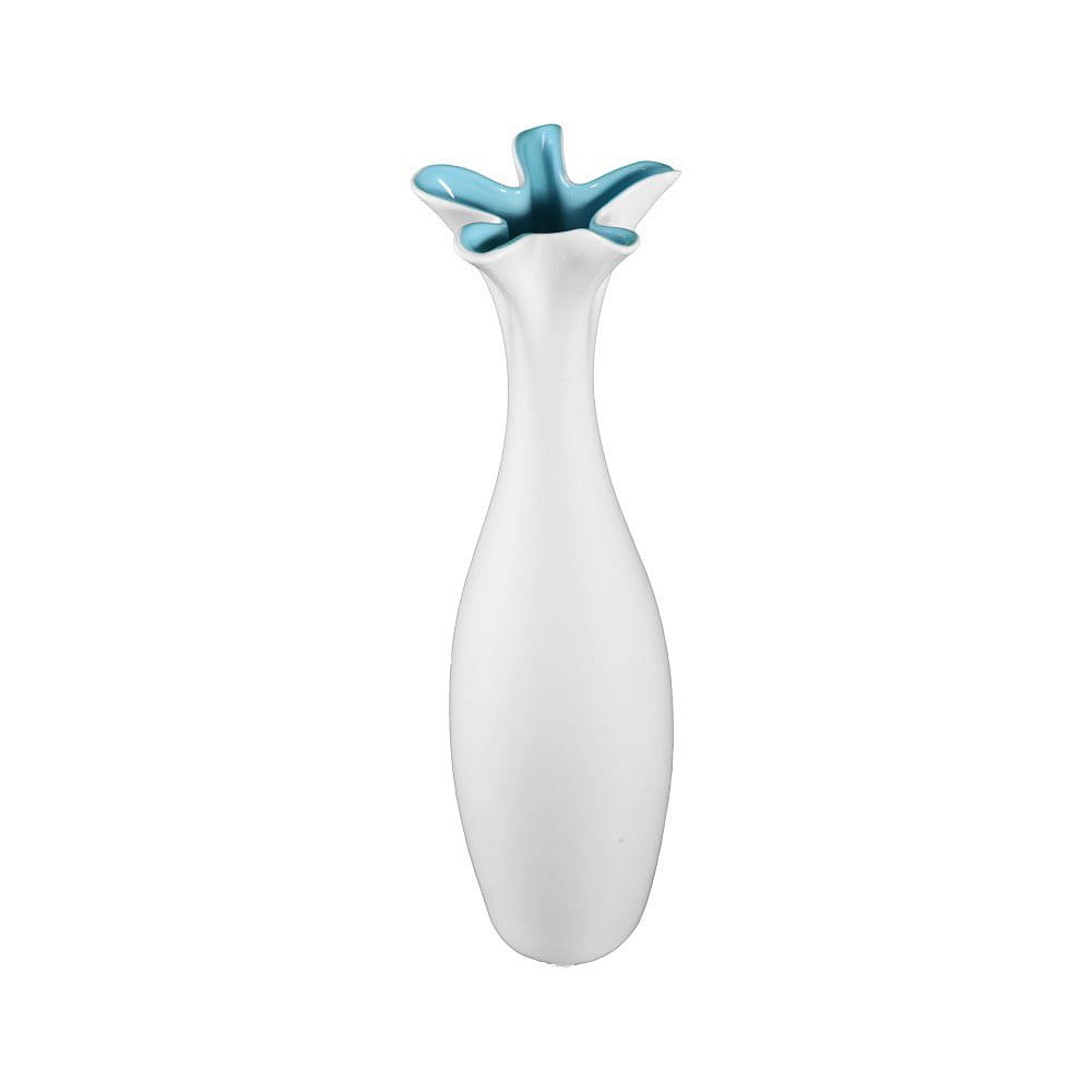 Bílá keramická váza s modrým detailem Mauro Ferretti Mica, výška 44,5 cm