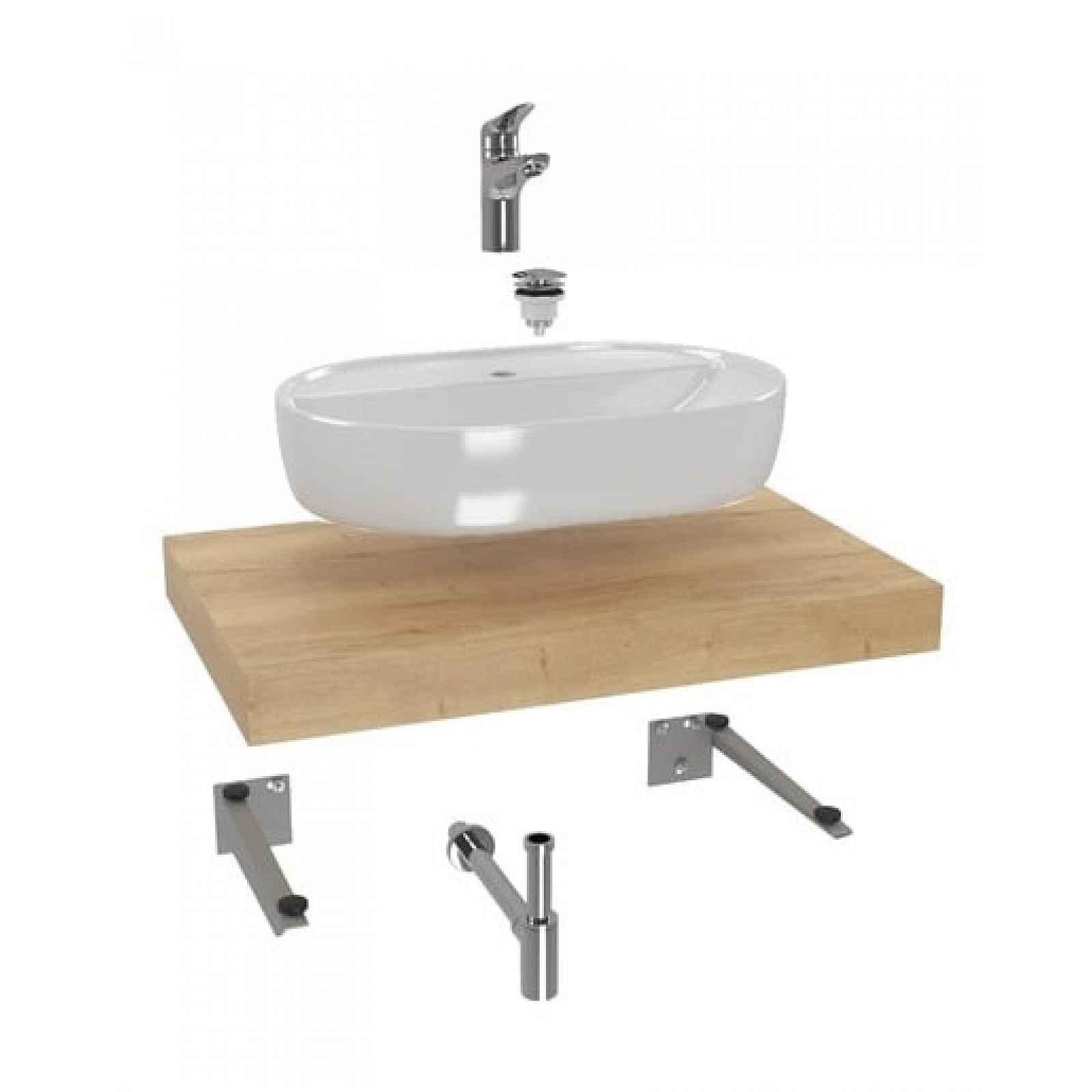 Cenově zvýhodněný koupelnový set Hansgrohe s deskou pod umyvadlo Dolce 80x8x50 cm dub halifax KSETDO2