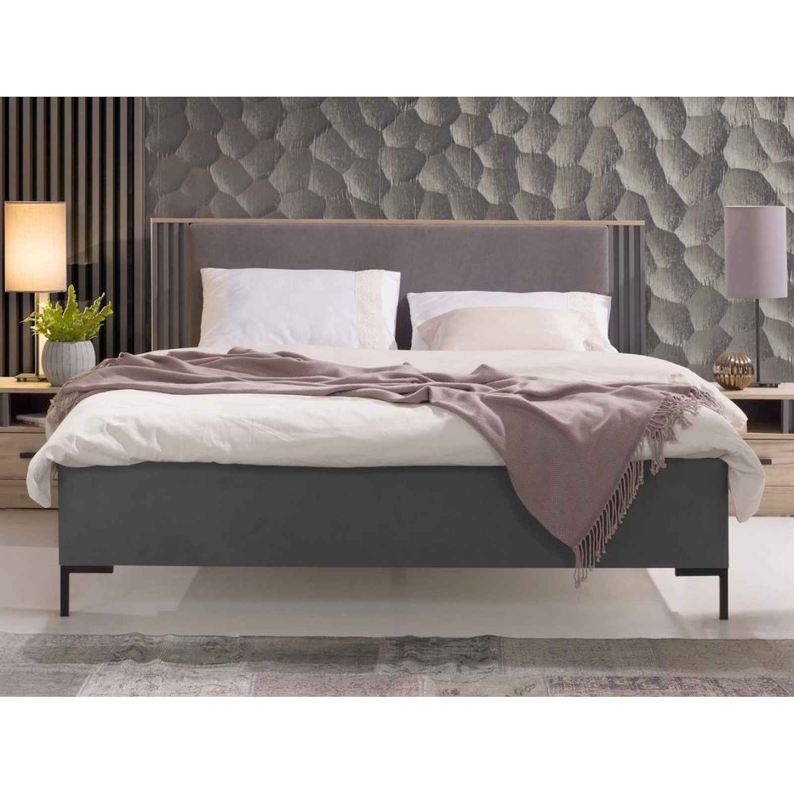 Postel s úložným prostorem Almo 160x200 cm, dub estana/antracit