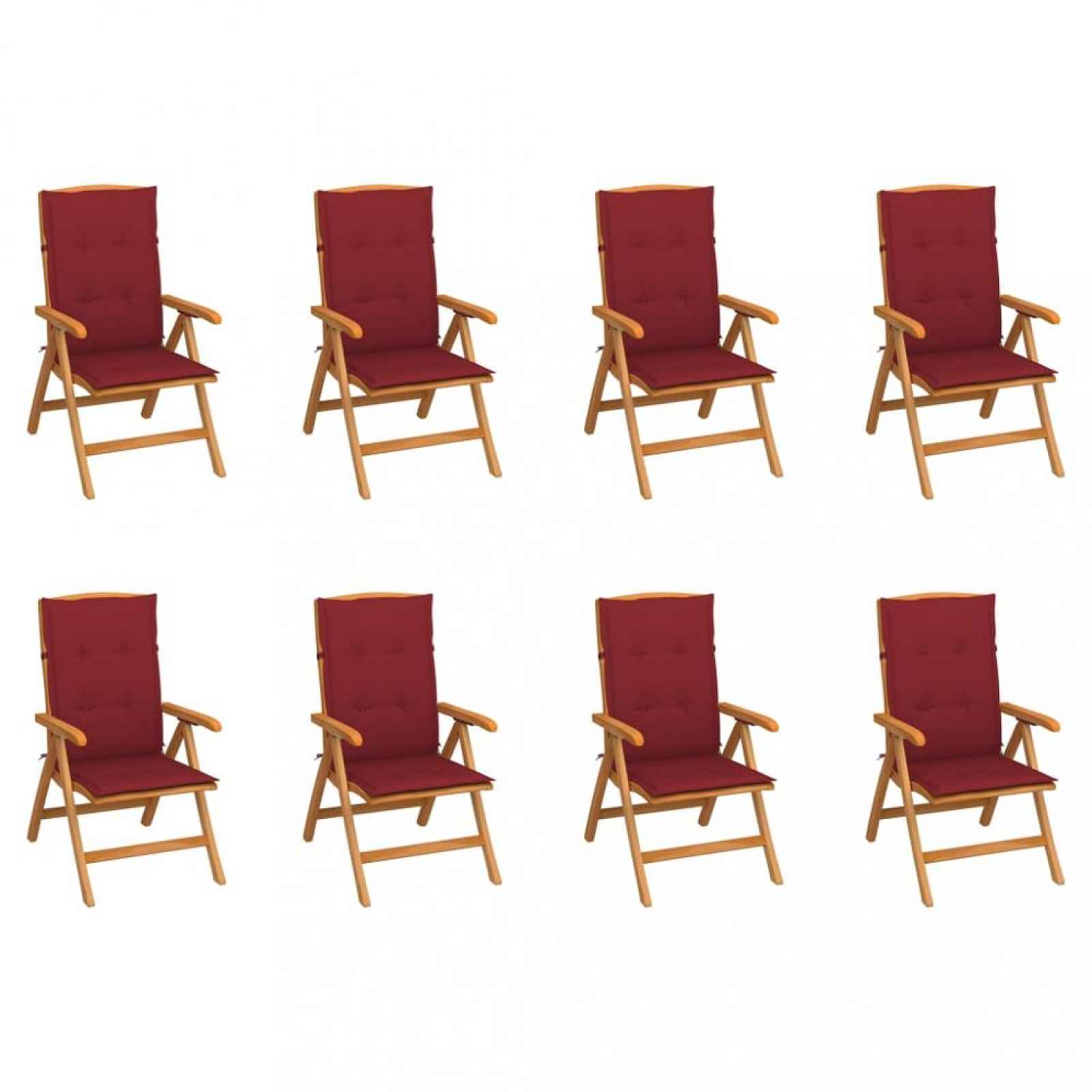 Skládací zahradní židle s poduškami 8 ks teak / látka Vínová