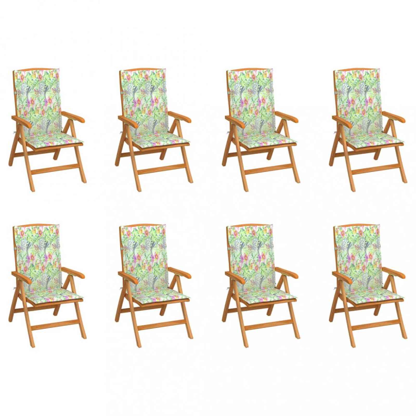 Skládací zahradní židle s poduškami 8 ks teak / látka Květy vzor