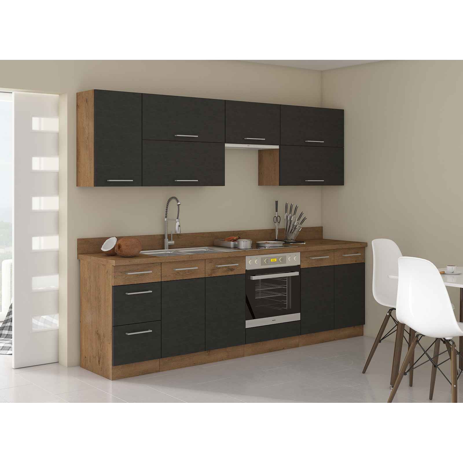 Luxusní kuchyně Verizon 260cm, dub Lancelot / matera