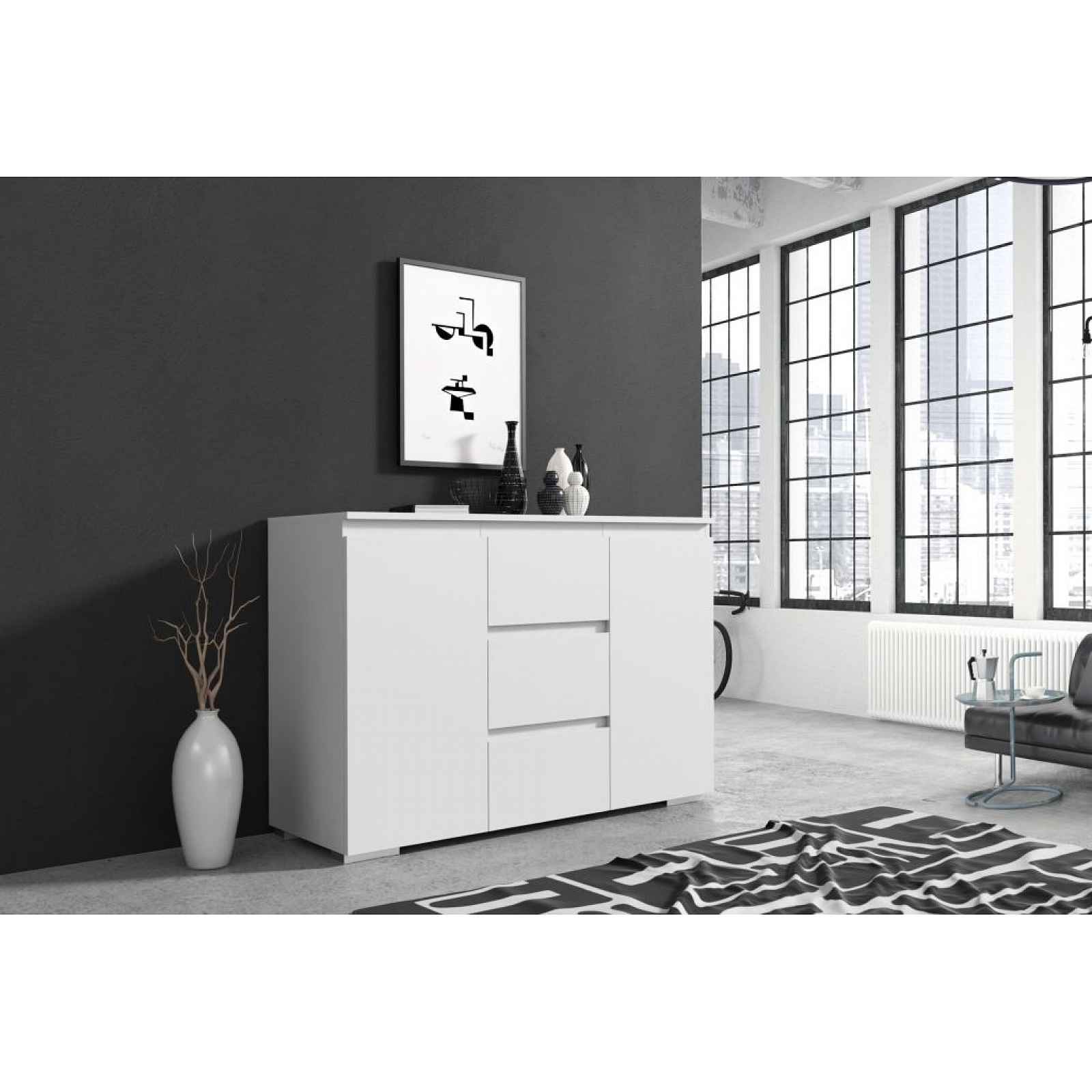 Komoda se zásuvkami, 120 cm, bílá