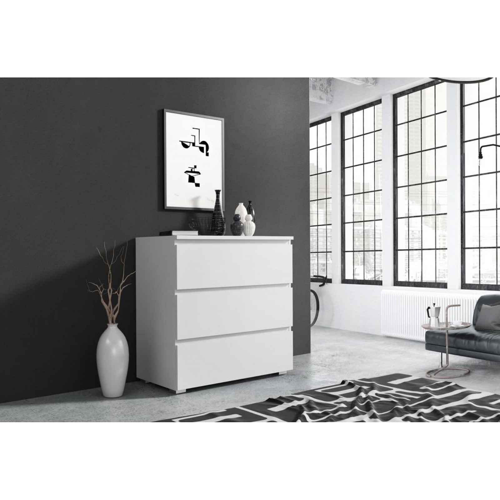 Komoda se třemi zásuvkami 80 cm, bílá
