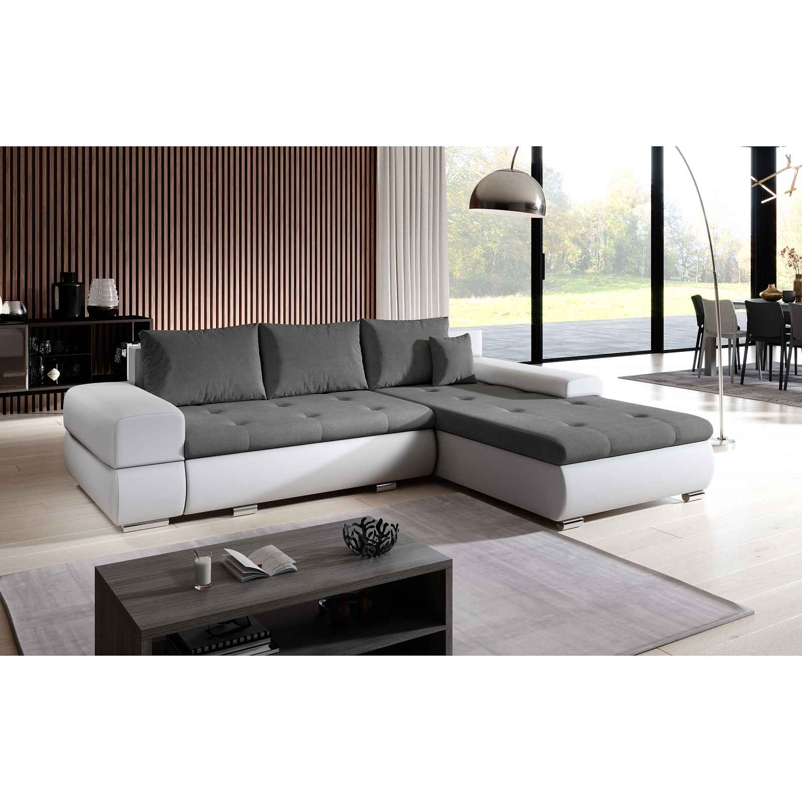 Moderní rozkládací sedací souprava Lorena mini , bílá/šedá HELCEL