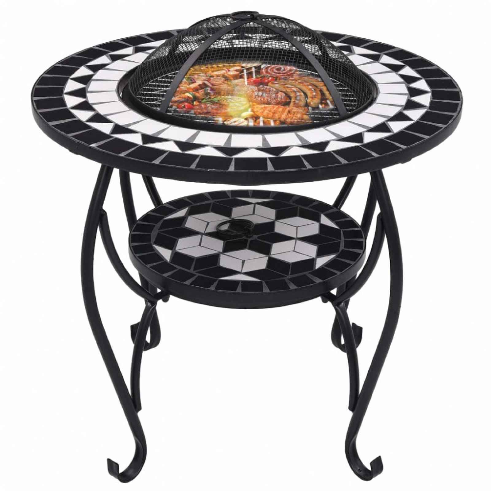 Mozaikový stolek s ohništěm Černá