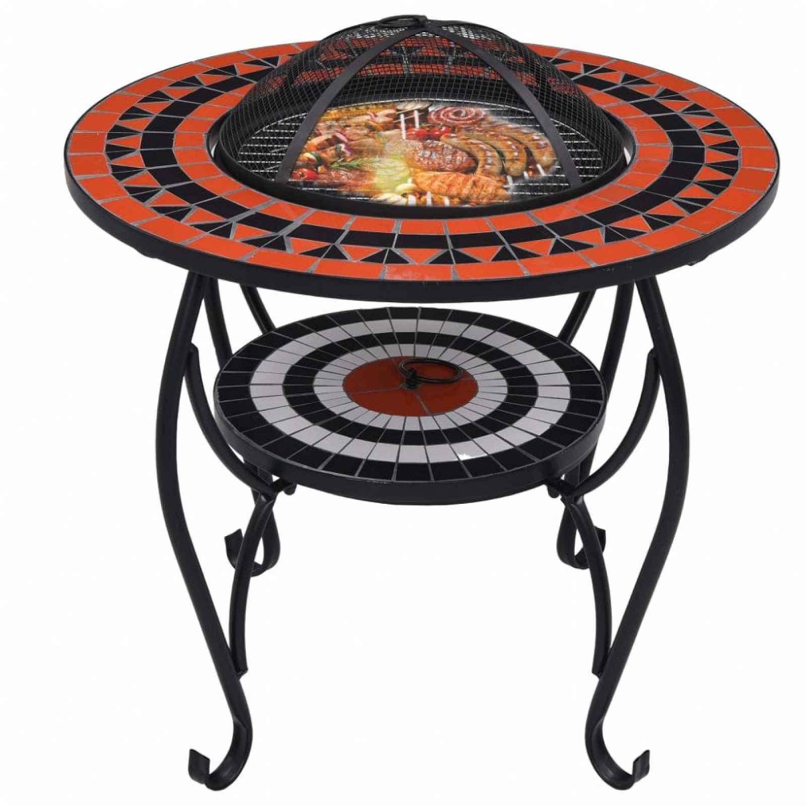 Mozaikový stolek s ohništěm Bílá / oranžová