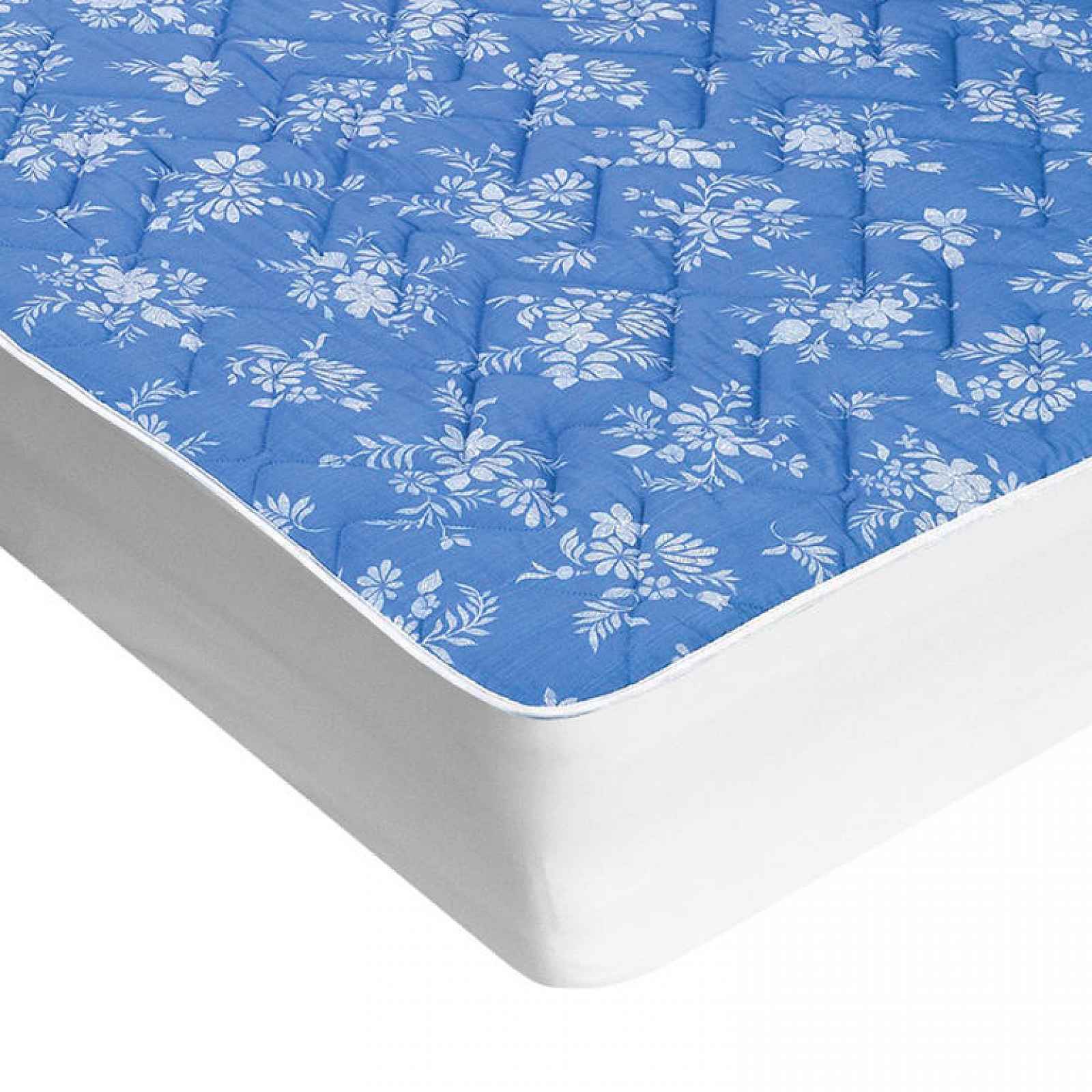 Concept Prošívaný chránič matrace s aloe vera modrý s bílými květy 180 x 200 cm
