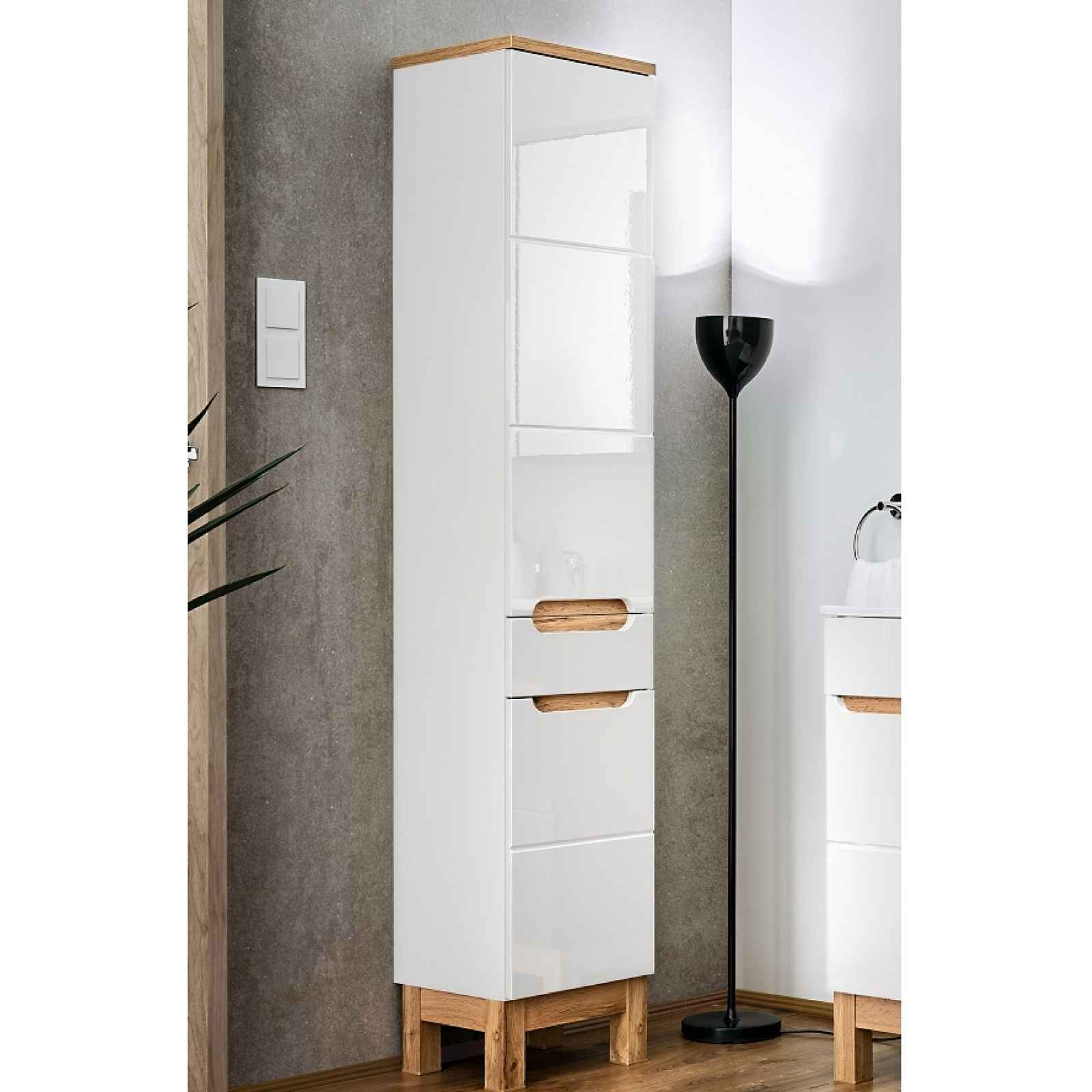 Koupelnová skřín Brela vysoká, wotan/bílý lesk HELCEL