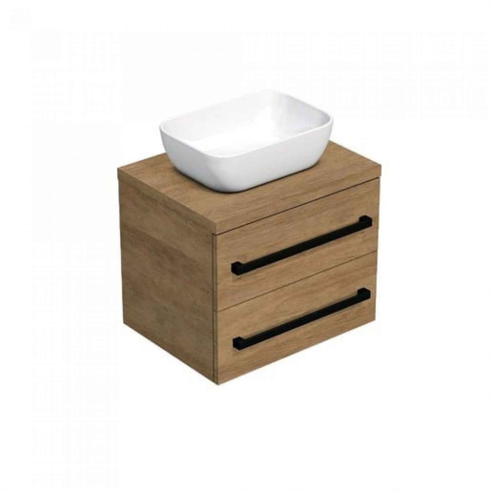 Koupelnová skříňka s černou úchytkou a umyvadlem SAT Cube Way 60x71x46 cm dub Hickory mat CUBE46C1603DH45