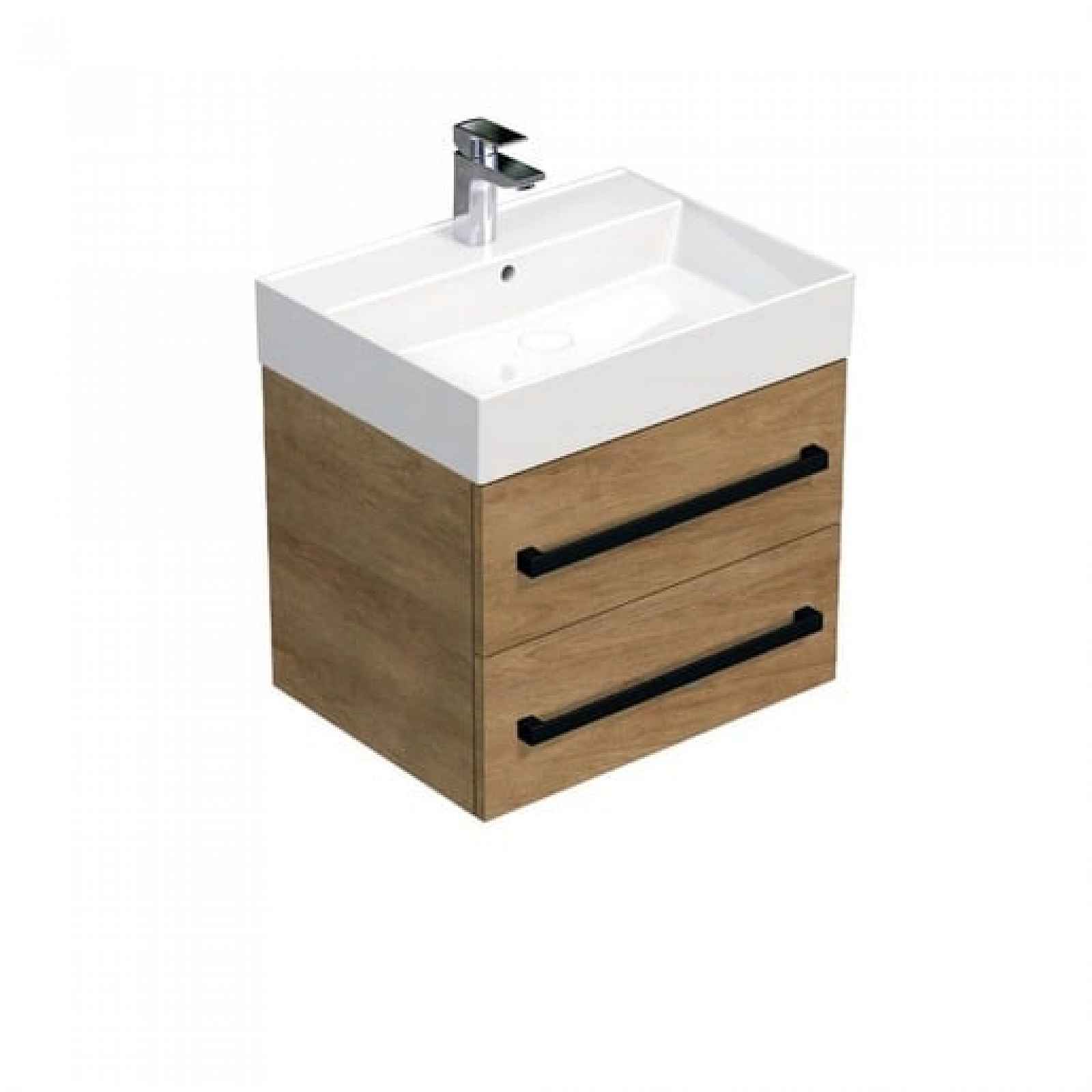 Koupelnová skříňka s černou úchytkou a umyvadlem SAT Cube Way 60x71x46 cm dub Hickory mat CUBE46C603DHSAT
