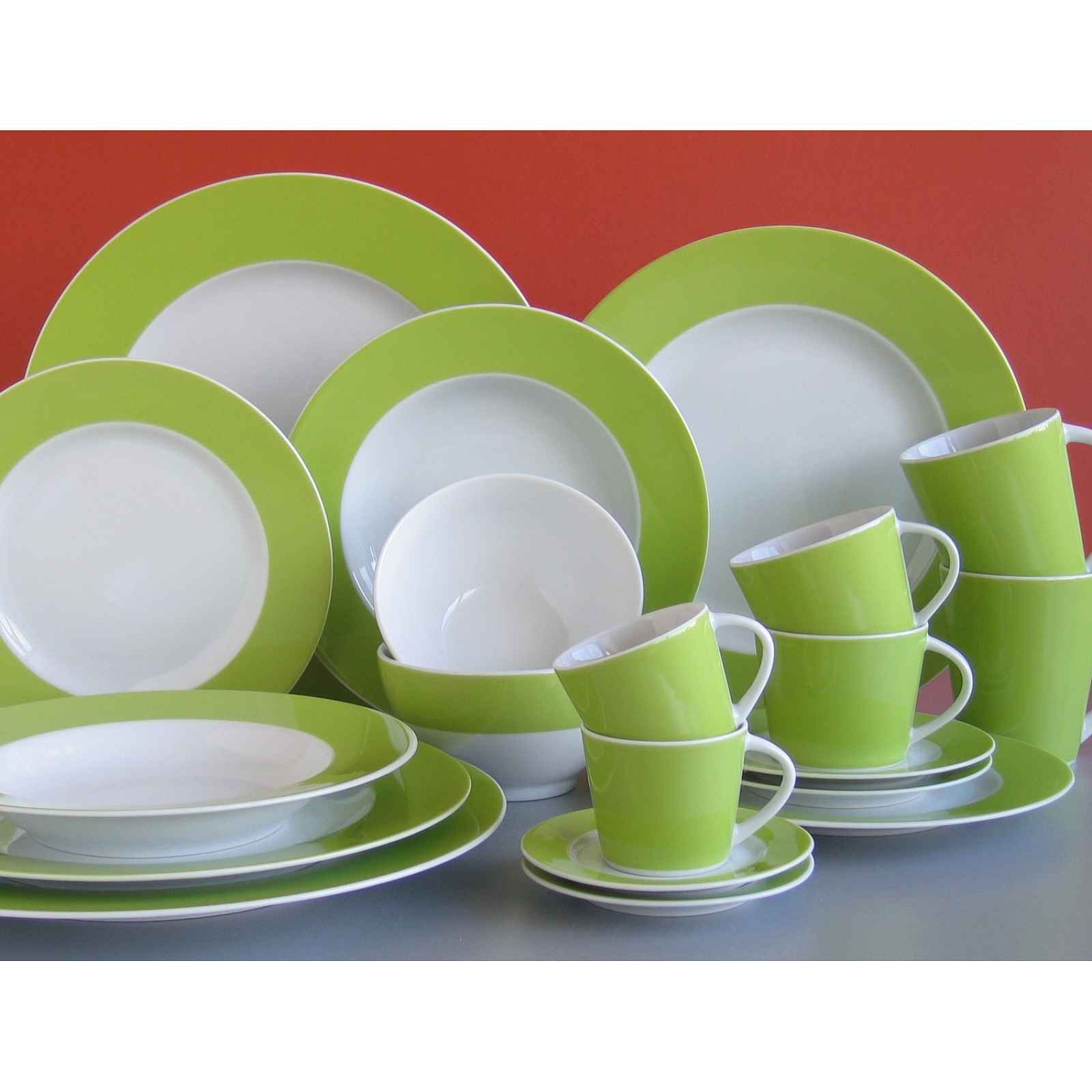 Hluboký talíř ⌀ 22,5 cm Basic Colours, zelený okraj