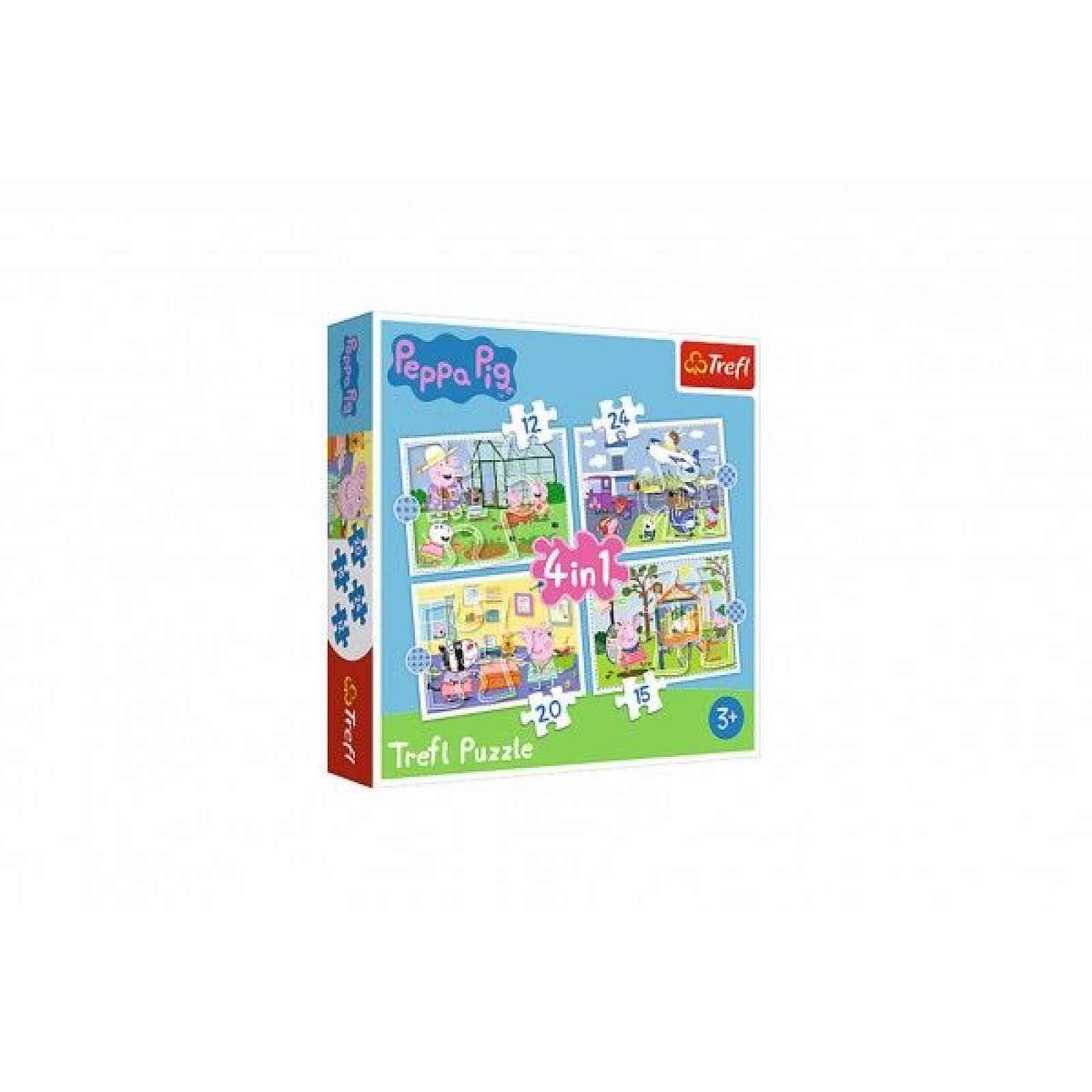 Trefl Puzzle Prasátko Peppa: Vzpomínky na prázdniny 4v1 12, 15, 20, 24 dílků