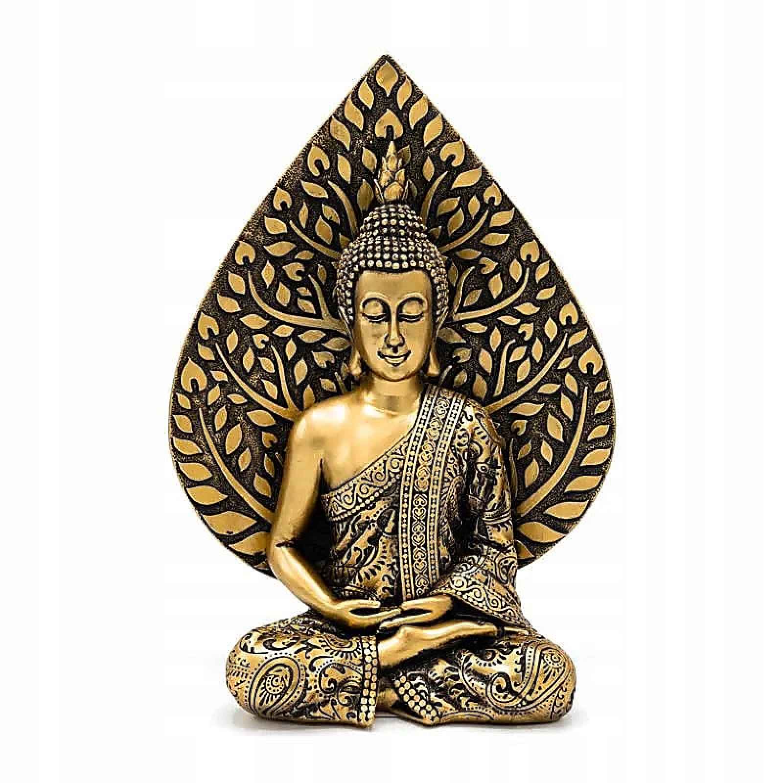 Zlatá Figurka Buddhy s Listem Bodhi Zen Boho Dekorace Domů