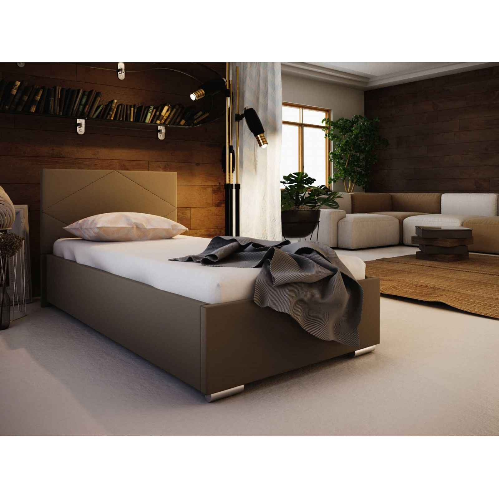 Čalouněná postel SOFIE 90x200 cm, hnědá látka