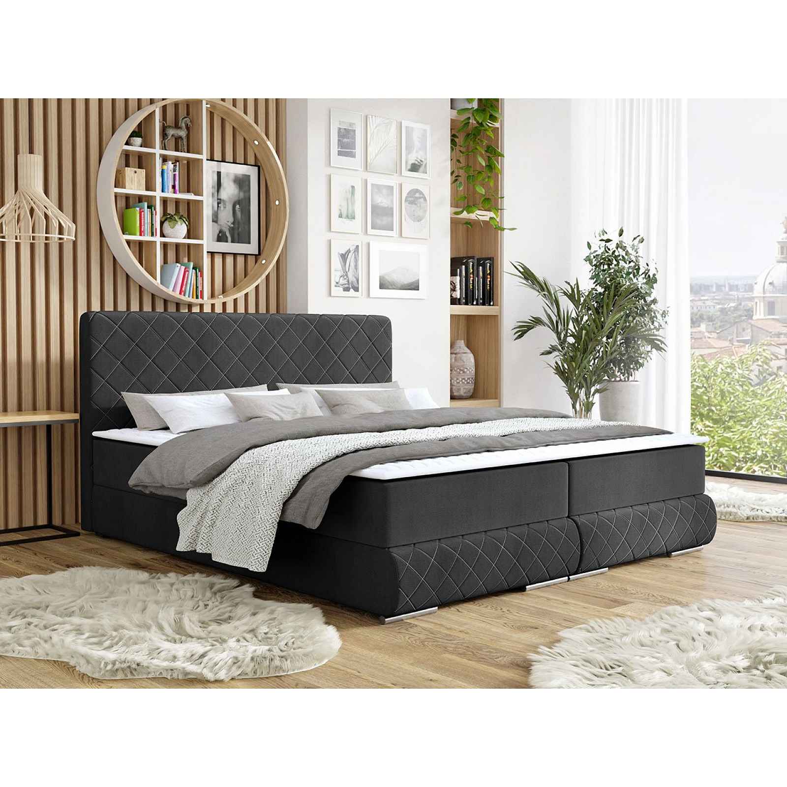 Moderní box spring postel Alfie 180x200, černá Manila HELCEL