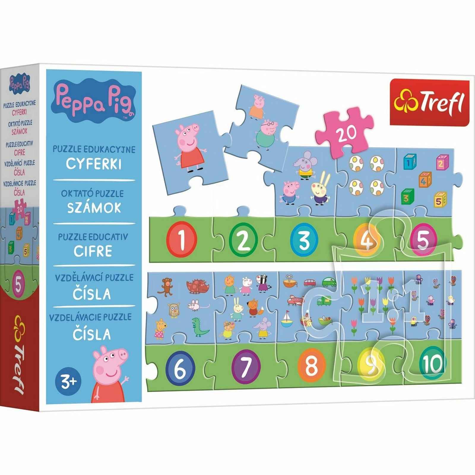 Trefl Vzdělávací puzzle Čísla Prasátko Peppa, 20 dílků