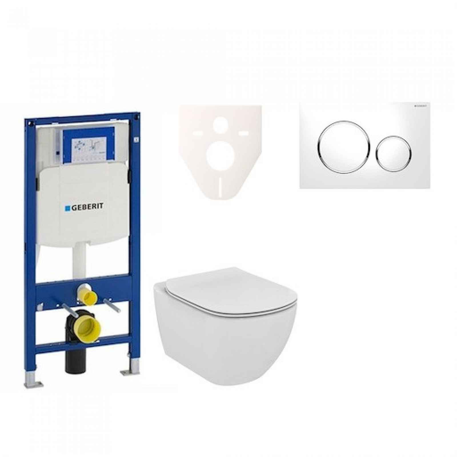 Závěsný set WC TESI Rimless + modul Geberit Duofix s tlačítkem Sigma 20 (bílá/chrom lesk) 111.300.00.5 NE4