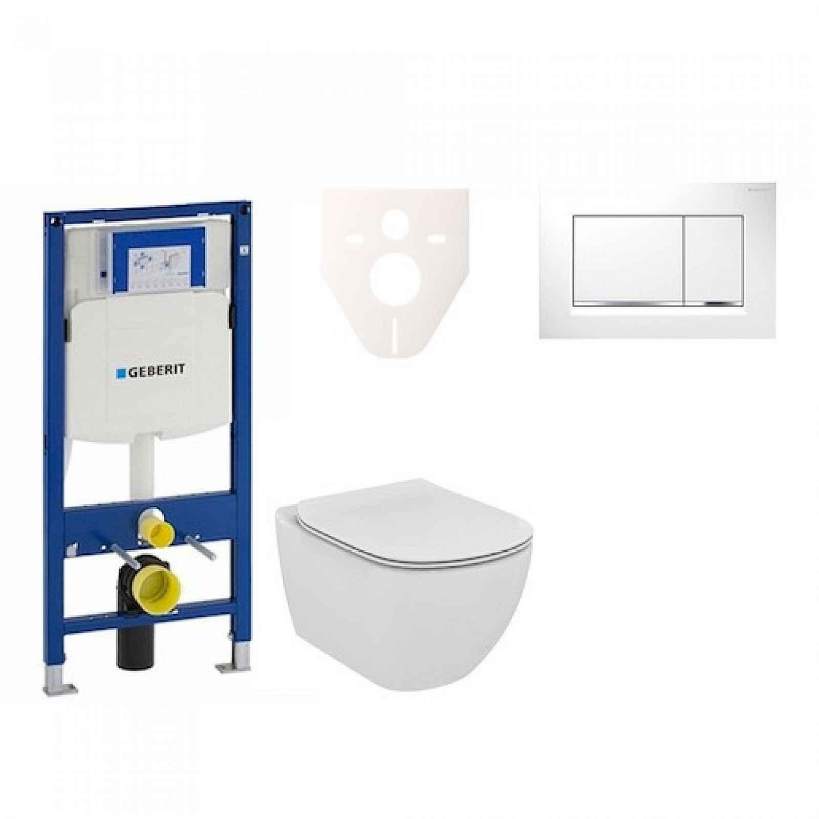 Závěsný set WC TESI Rimless + modul Geberit Duofix s tlačítkem Sigma 30 (bílá/chrom lesk) 111.300.00.5 NE5