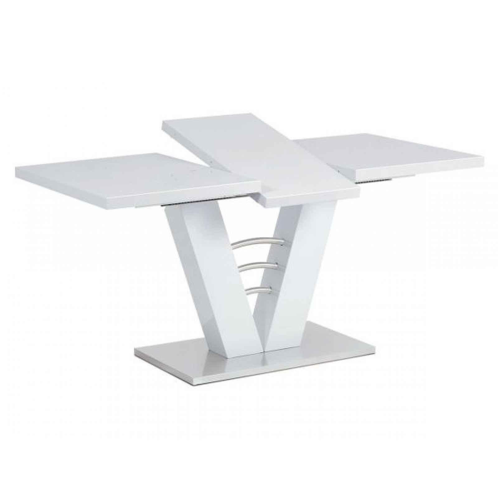 Jídelní stůl rozkládací HT-510 WT bílý lesk / broušený nerez Autronic