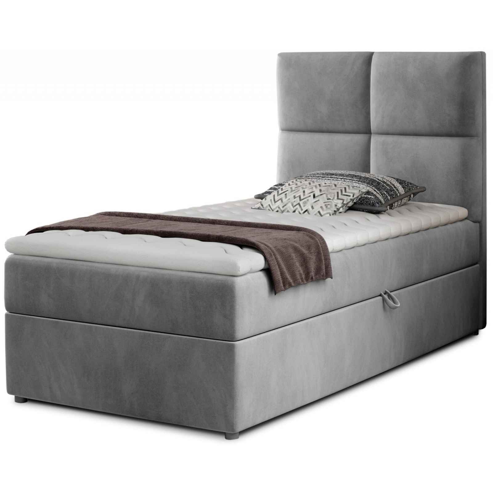 Boxspring YERN 90x200 cm, světle šedá látka