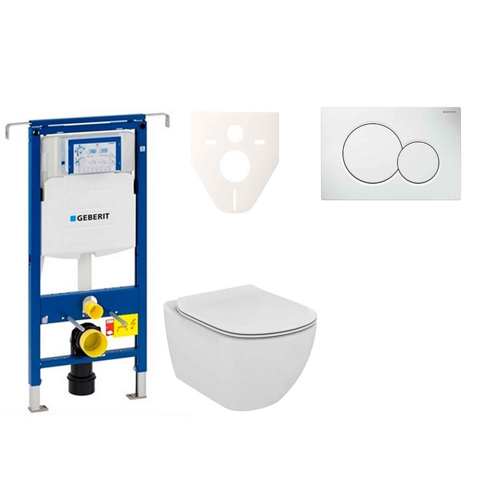 Závěsný set WC TESI Rimless + modul Geberit Duofix Speciál s tlačítkem Sigma 01 (bílé) 111.355.00.5 NE1